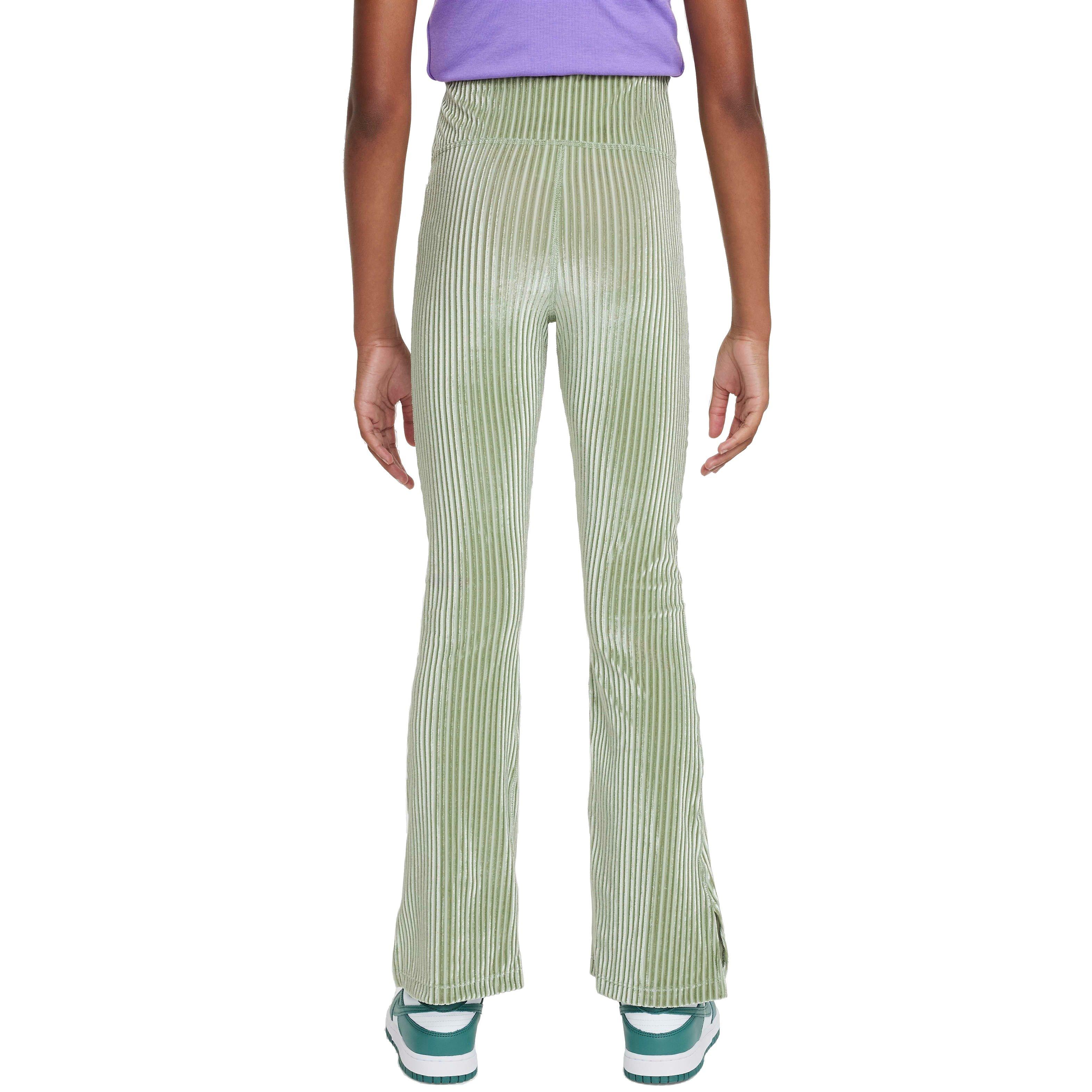 Nike Sportswear High-Waisted Flared Ribbed Big Girls' Green Leggings