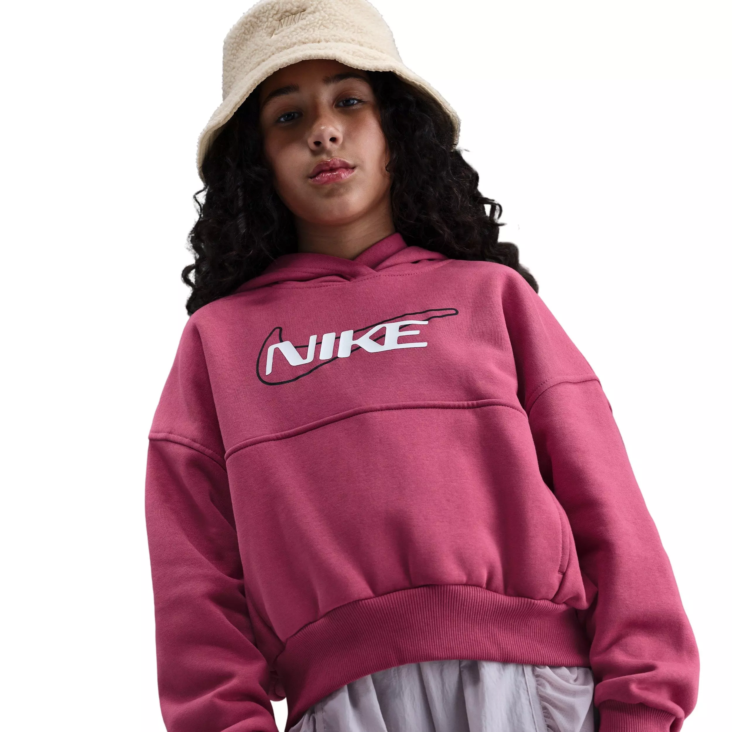 Nike Big Girls' Sportswear Club Fleece Oversized Hoodie - Purple - PURPLE