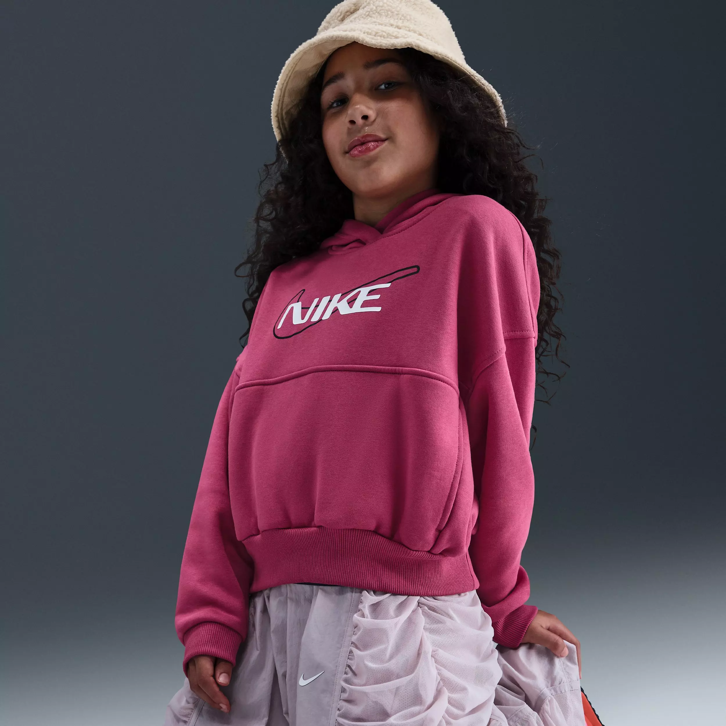 Nike Big Girls' Sportswear Club Fleece Oversized Hoodie - Purple - PURPLE