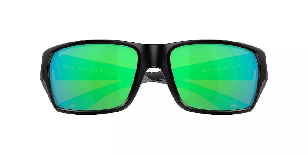 Costa Del Mar Tailfin M Green Mirror Polarized Polycarbonate Sunglasses - Matte Black - BLACK