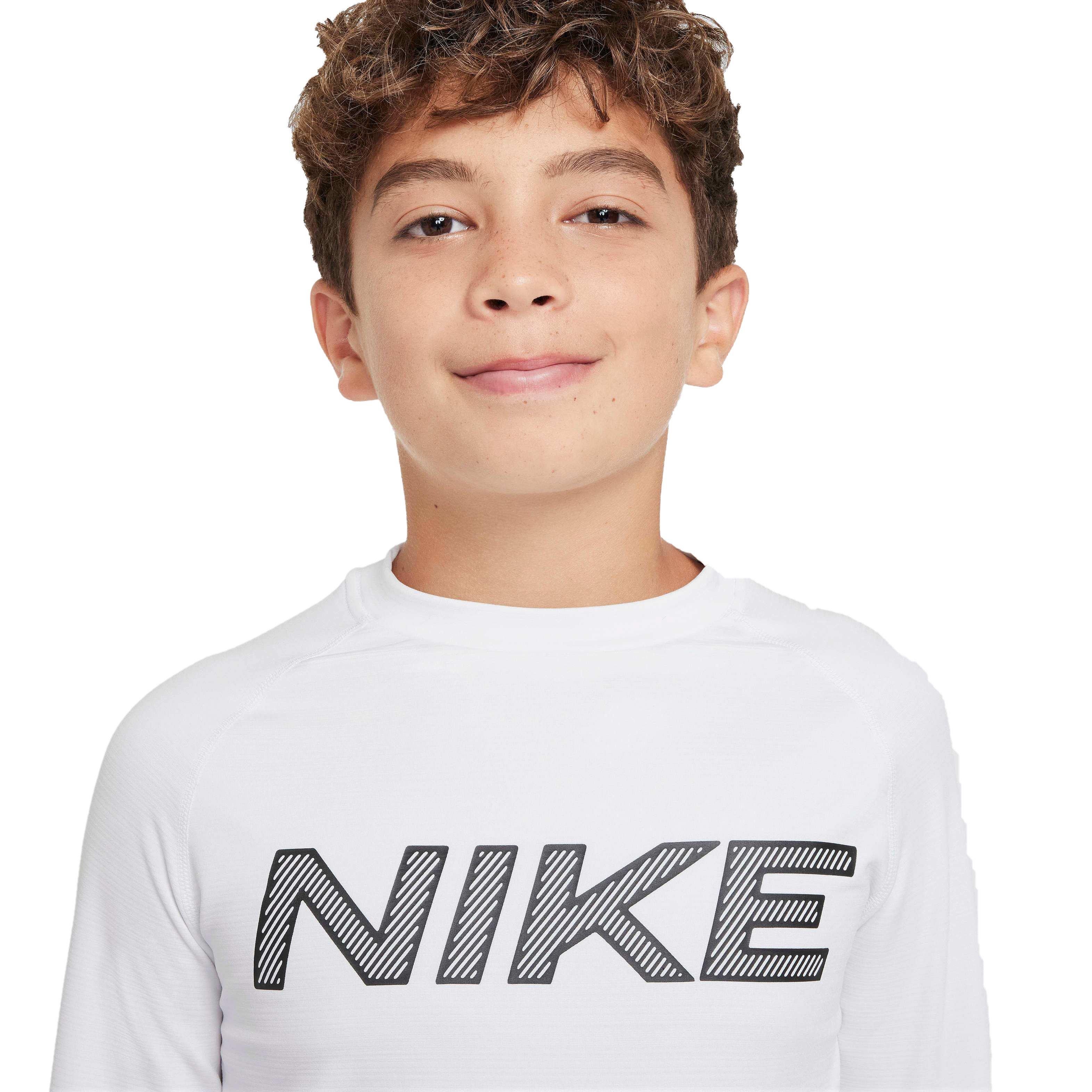 Nike Big Boys' Pro Warm Dri-FIT Long-Sleeve Training Top - WHITE Thumbnail View 3