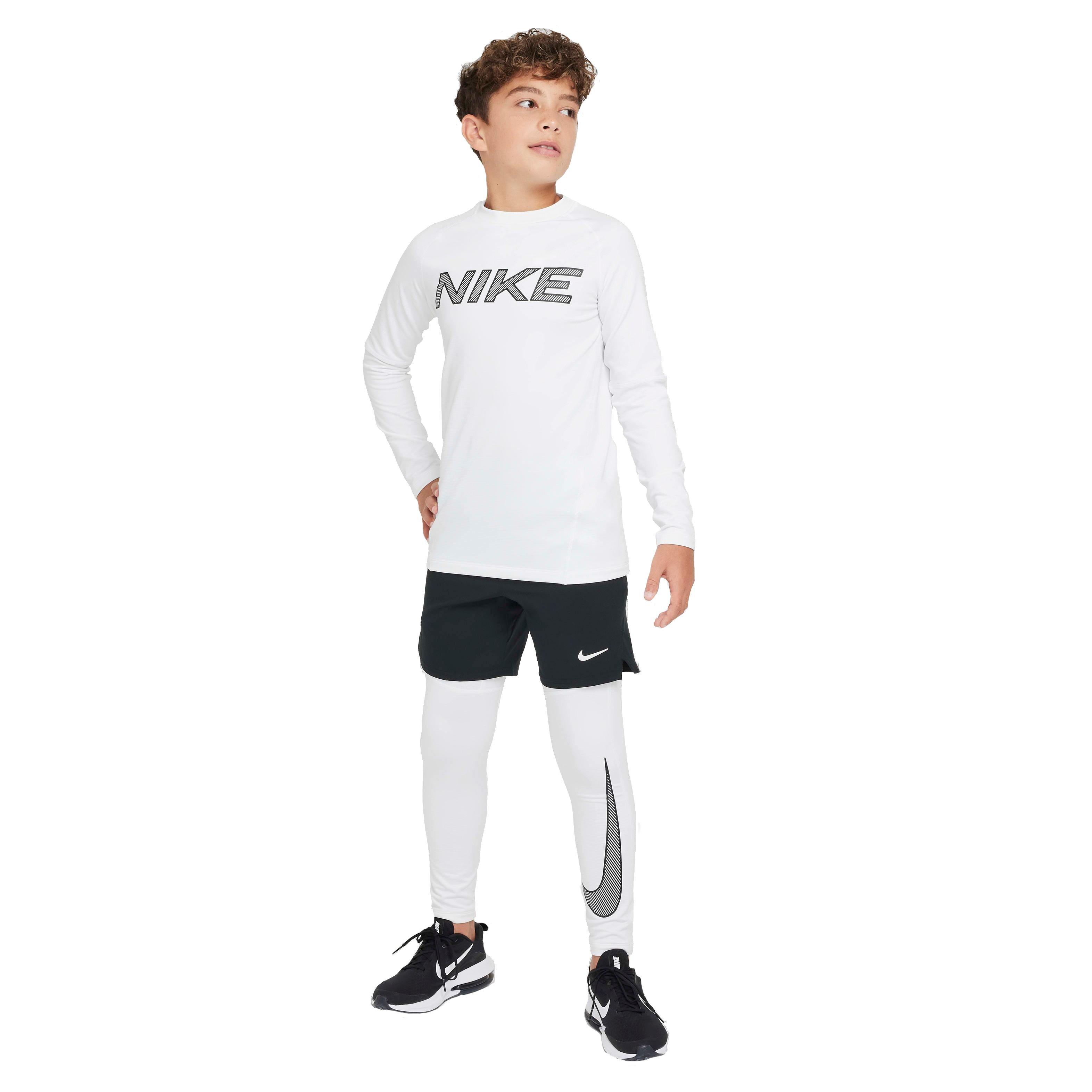 Nike Big Boys' Pro Warm Dri-FIT Long-Sleeve Training Top - WHITE Thumbnail View 5