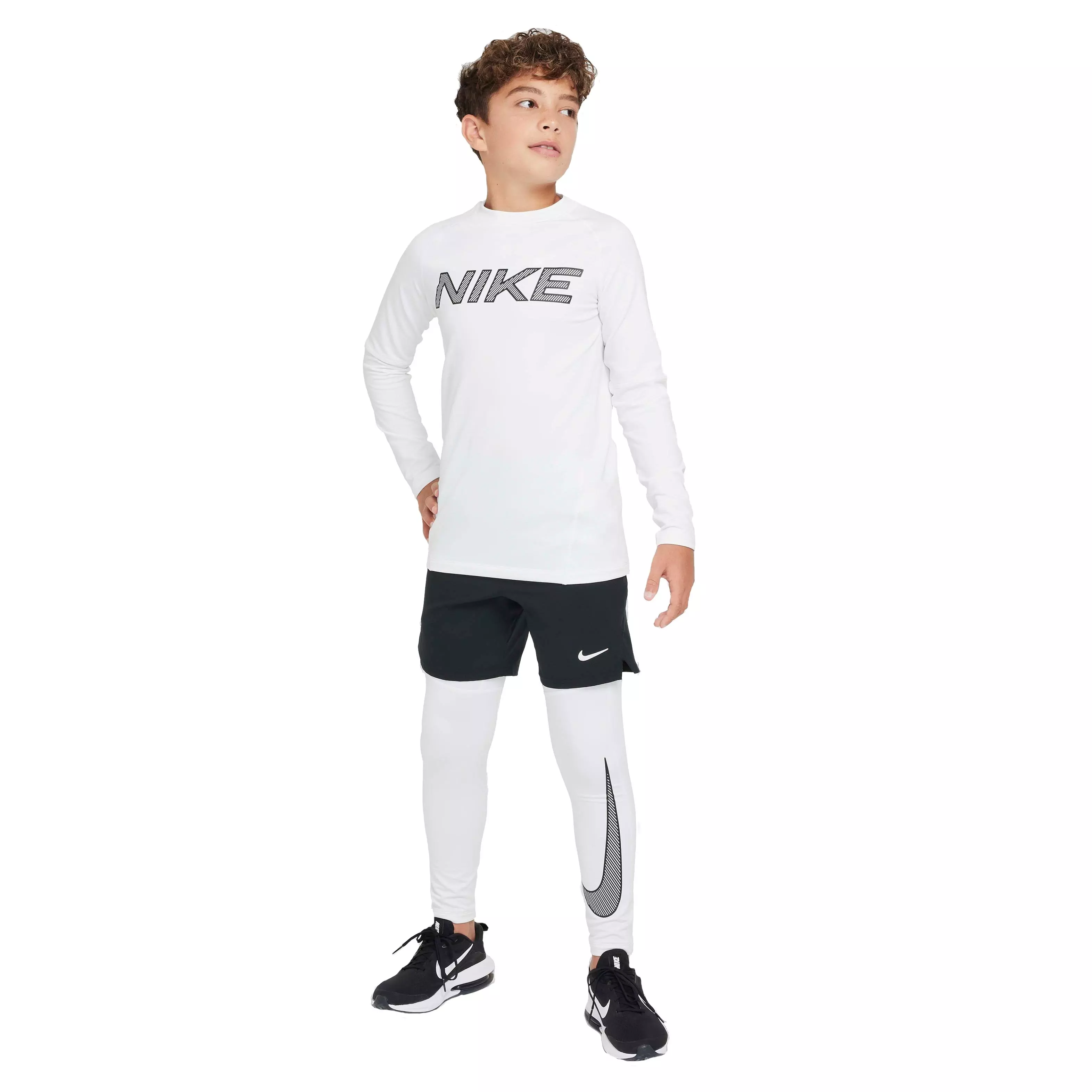 Nike Big Boys' Pro Warm Dri-FIT Long-Sleeve Training Top - WHITE