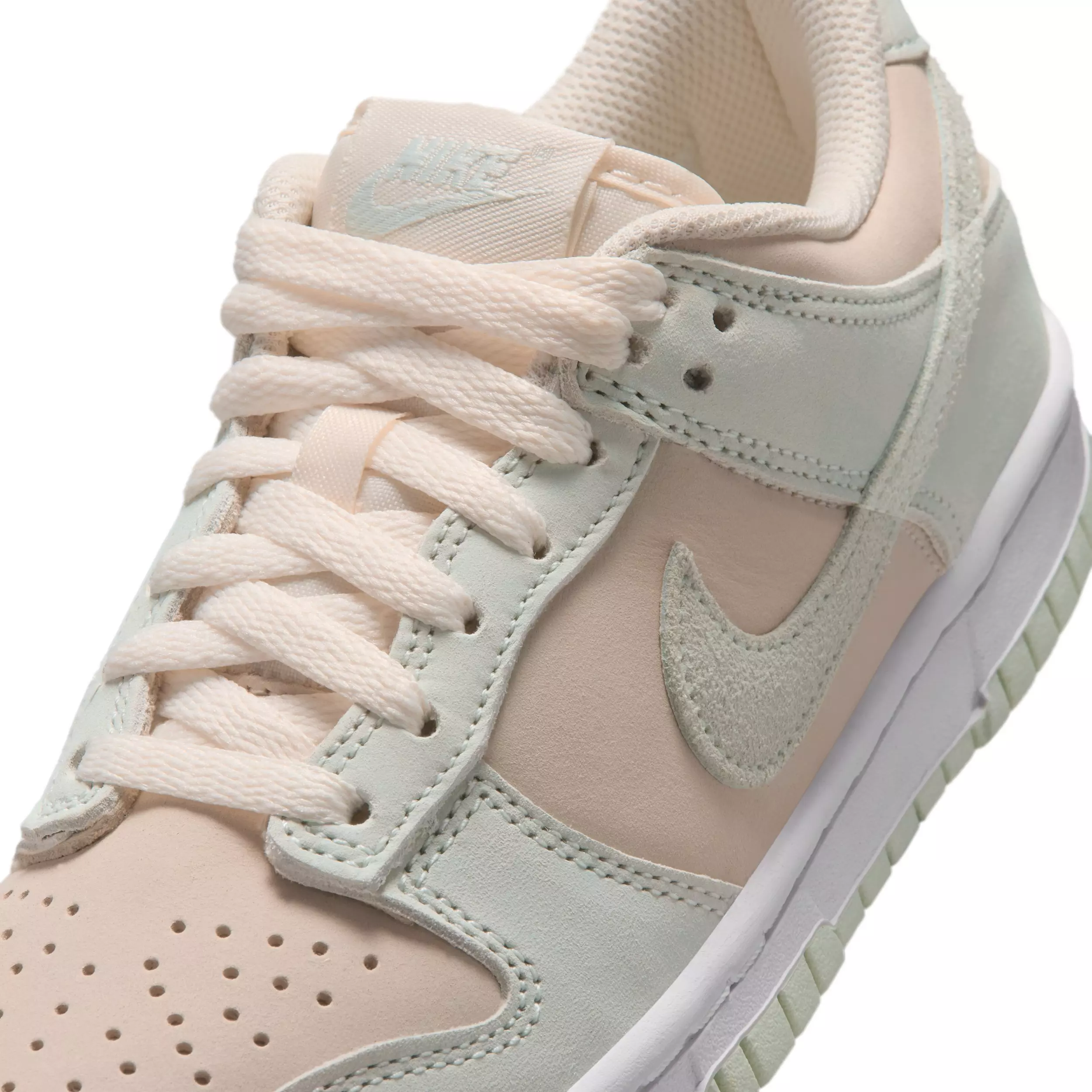 Nike Dunk Low Suede "Chalk/White/Barely Green" Grade School Boys' Shoe - CHALK/WHITE/GREEN