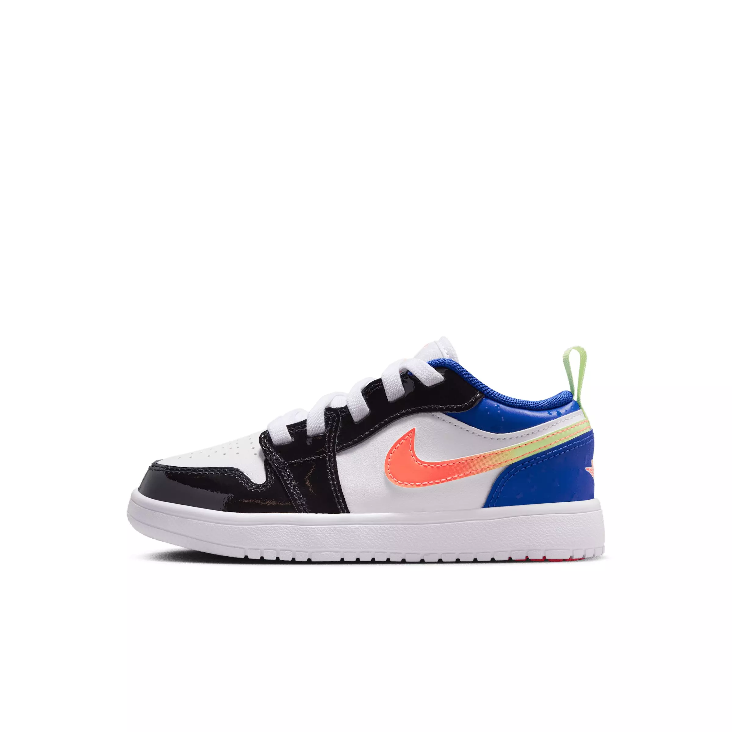 Jordan 1 Low Alt SE "White/Black/Game Royal/Bright Mango" Preschool Girls' Shoe - WHITE/BLACK/ROYAL/MANGO