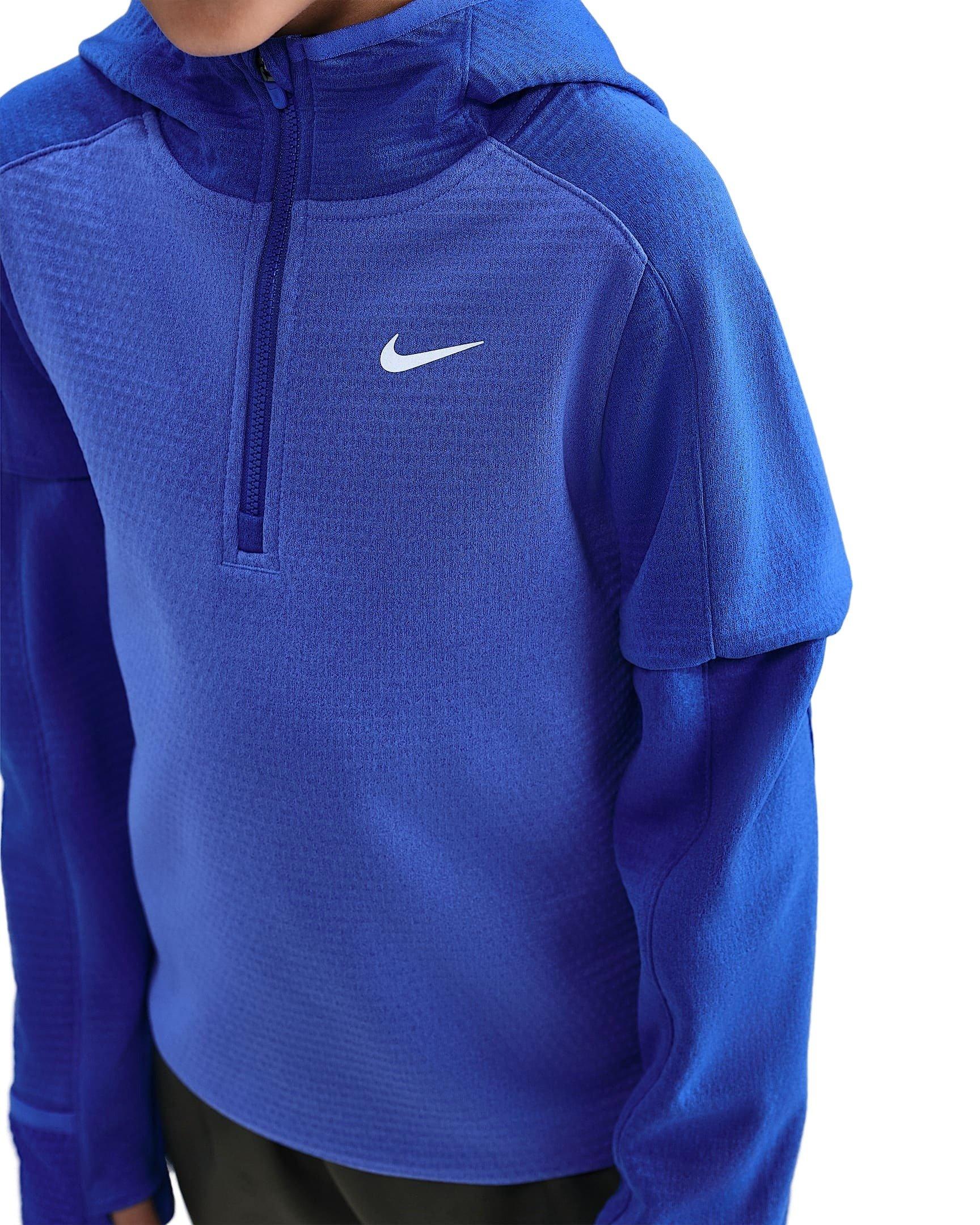 Nike Therma-FIT Hooded Big Kids' Blue 1/4 Zip Top