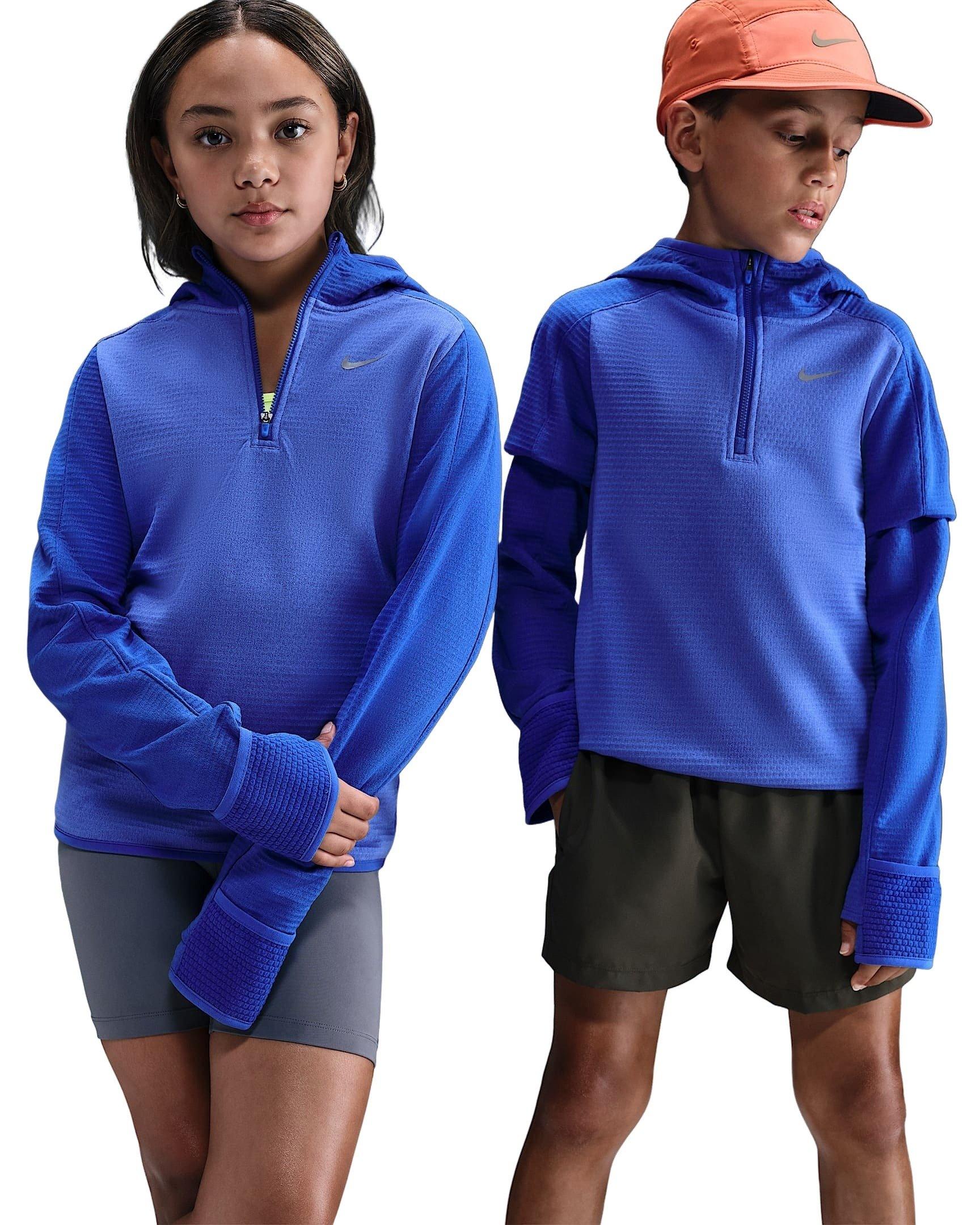 Nike Therma-FIT Hooded Big Kids' Blue 1/4 Zip Top