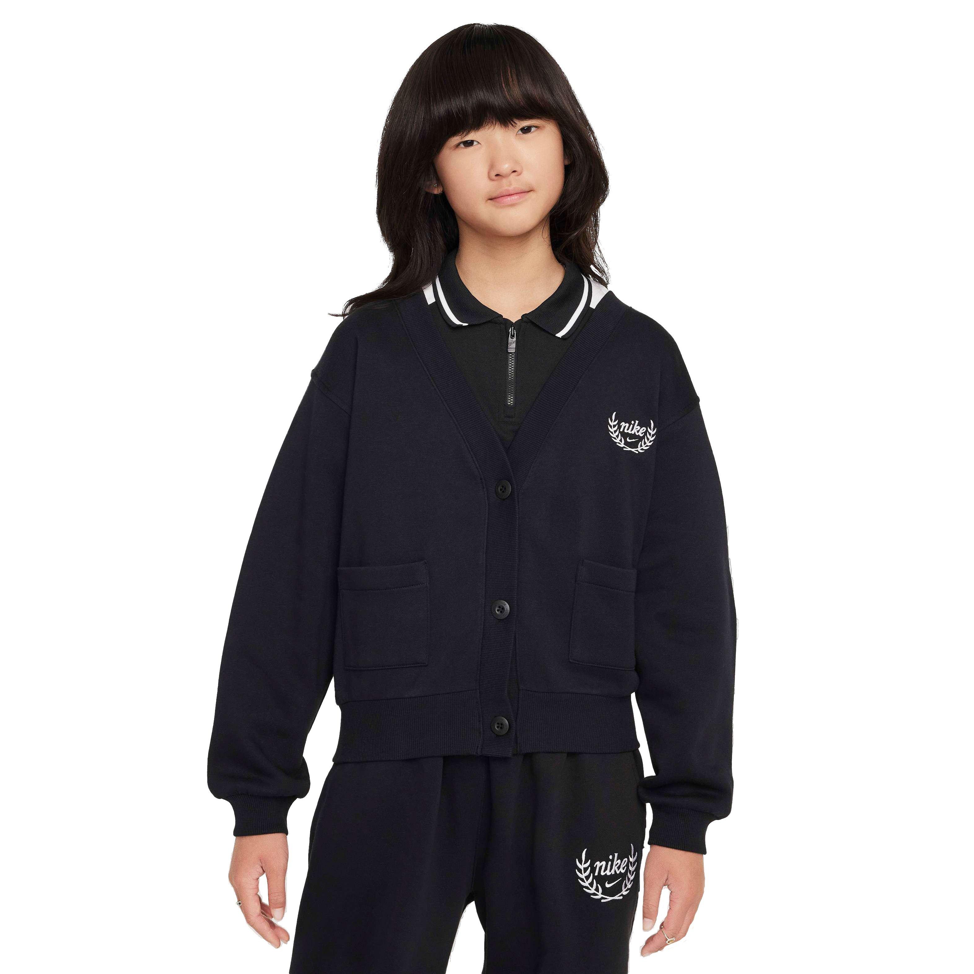 Nike Big Girls' Sportswear Club Fleece Cardigan - BLACK