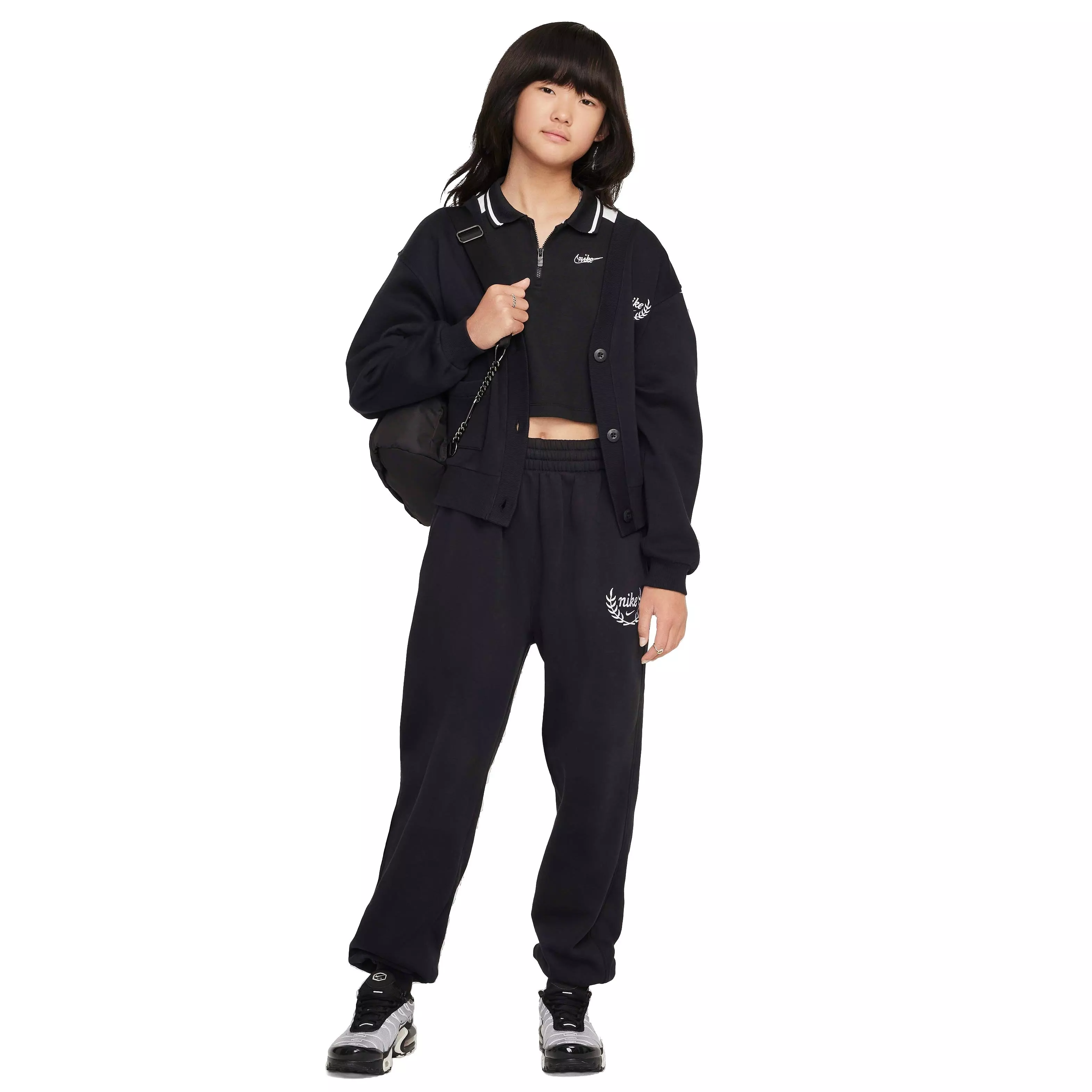 Nike Big Girls' Sportswear Club Fleece Cardigan - BLACK