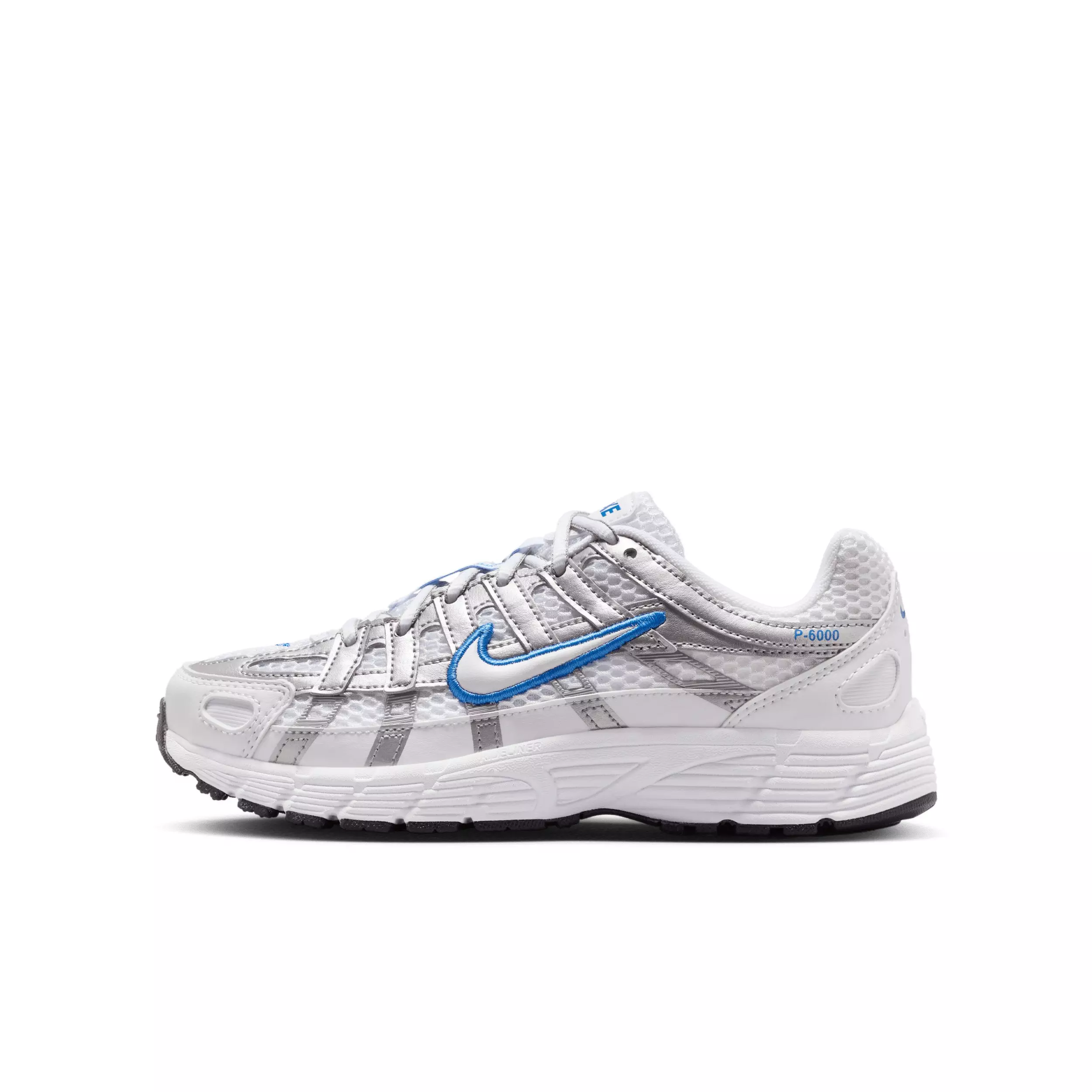 Nike P-6000 "White/Blue Crystal/Metallic Silver/White" Grade School Boys' Shoe - WHITE/BLUE/SILVER/WHITE