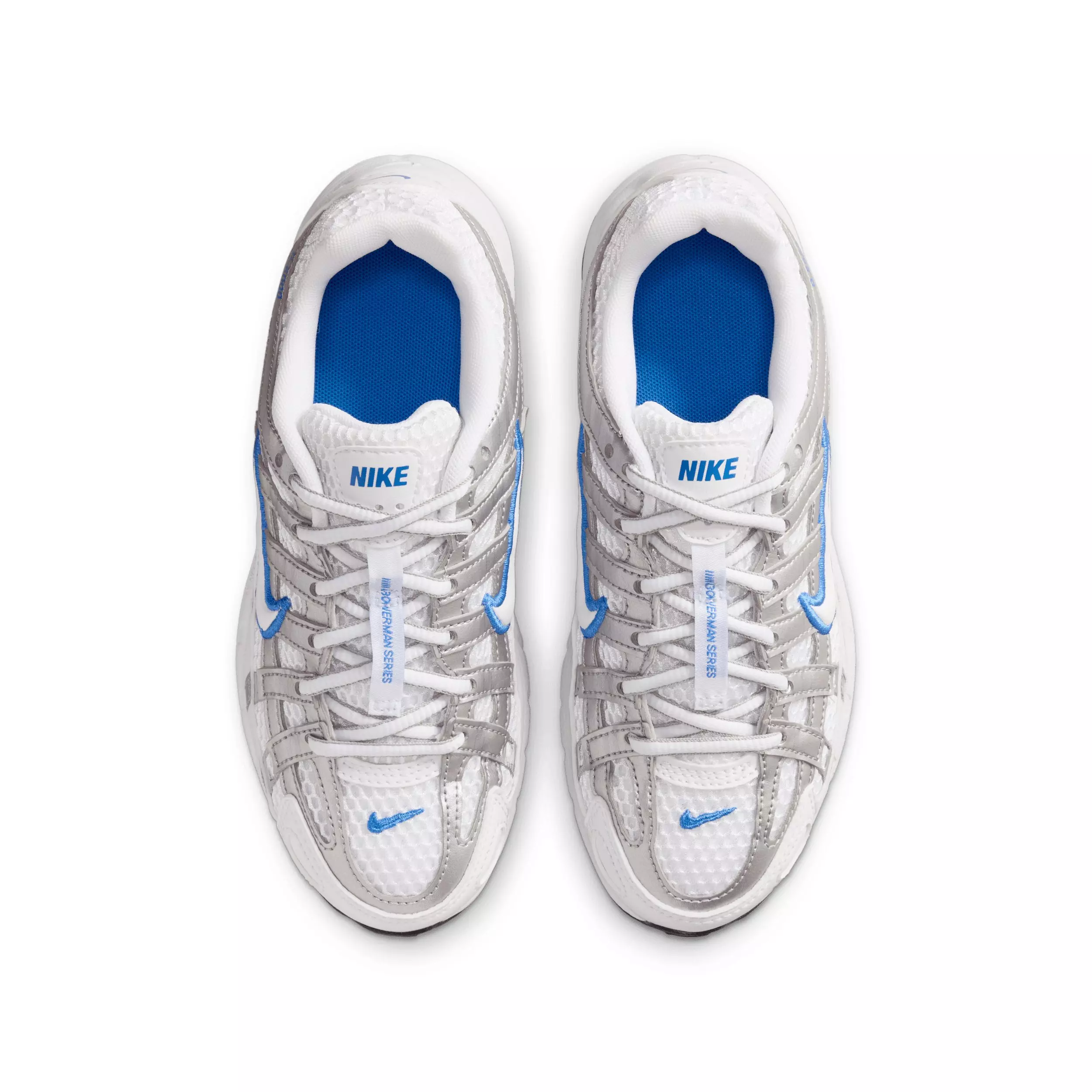 Nike P-6000 "White/Blue Crystal/Metallic Silver/White" Grade School Boys' Shoe - WHITE/BLUE/SILVER/WHITE