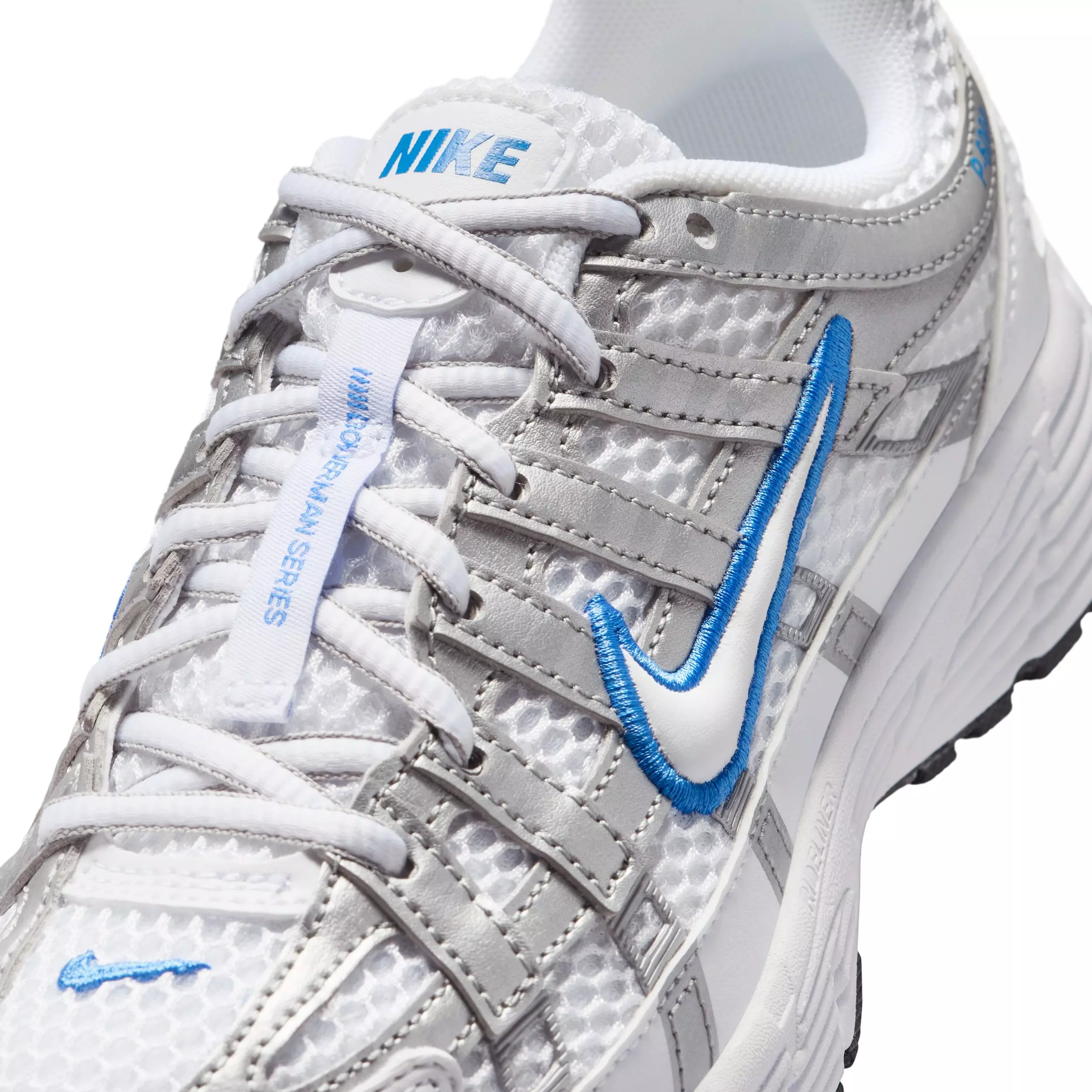 Nike P-6000 "White/Blue Crystal/Metallic Silver/White" Grade School Boys' Shoe - WHITE/BLUE/SILVER/WHITE
