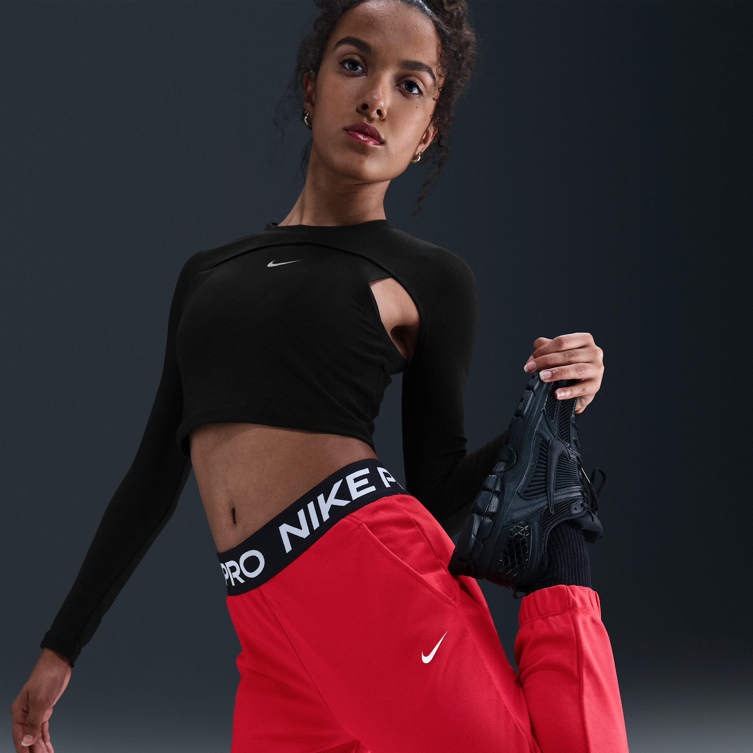 Nike Pro Fleece Dri-FIT Big Girls' Red Joggers