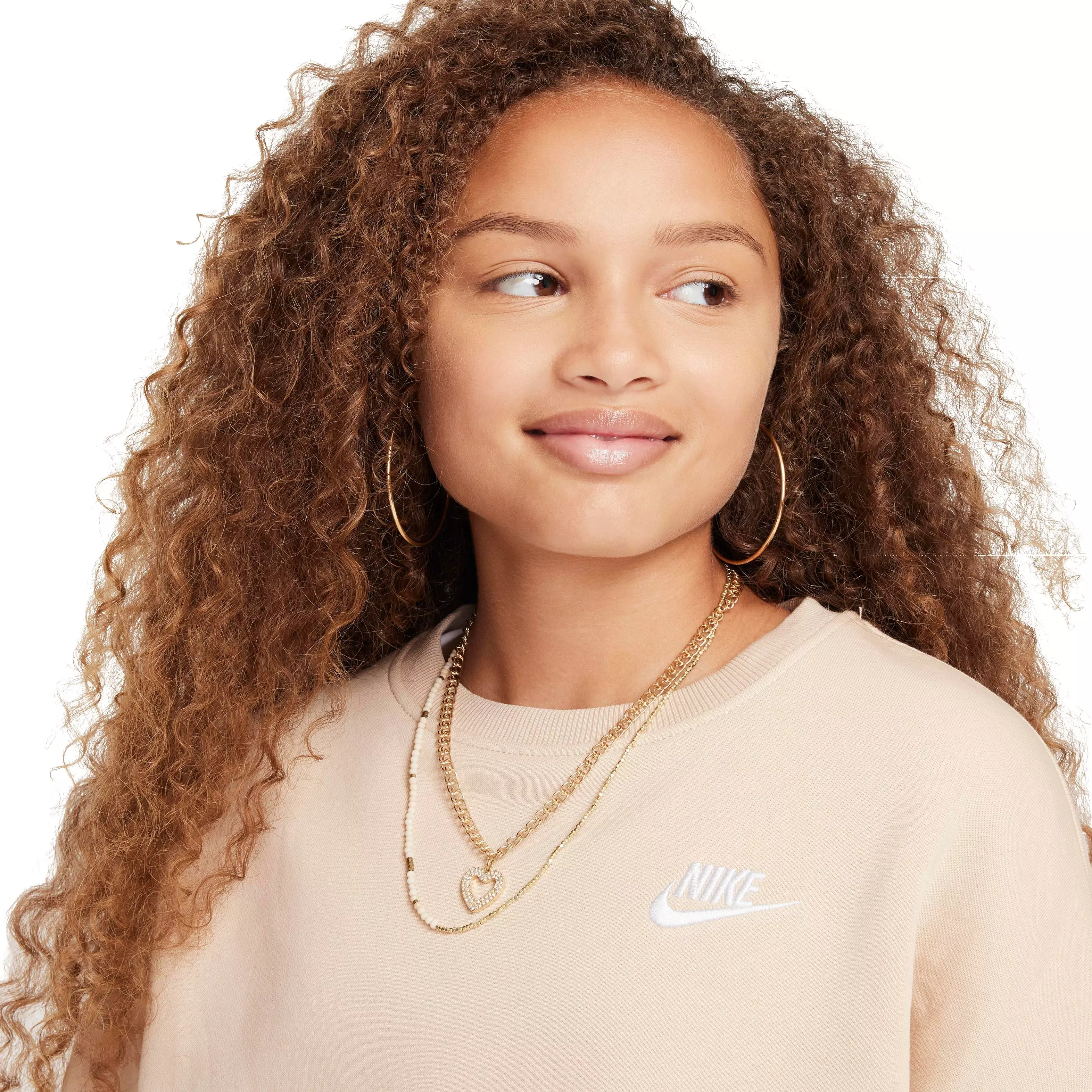 Nike Big Girls' Sportswear Club Fleece Boxy Crew-Neck Sweatshirt - SANDDRIFT