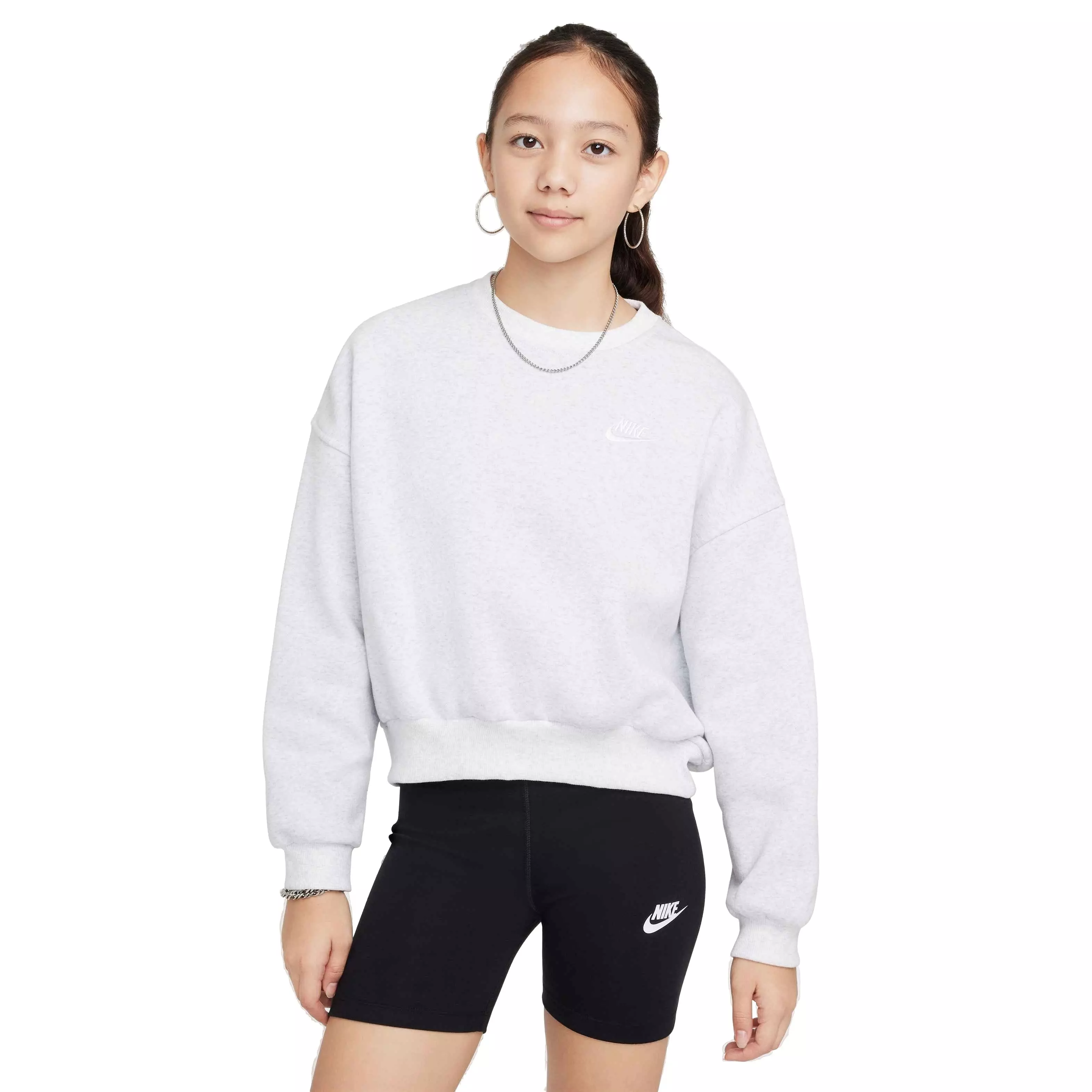 Nike Big Girls' Sportswear Club Fleece Boxy Crew-Neck Sweatshirt - BIRCH HEATHER