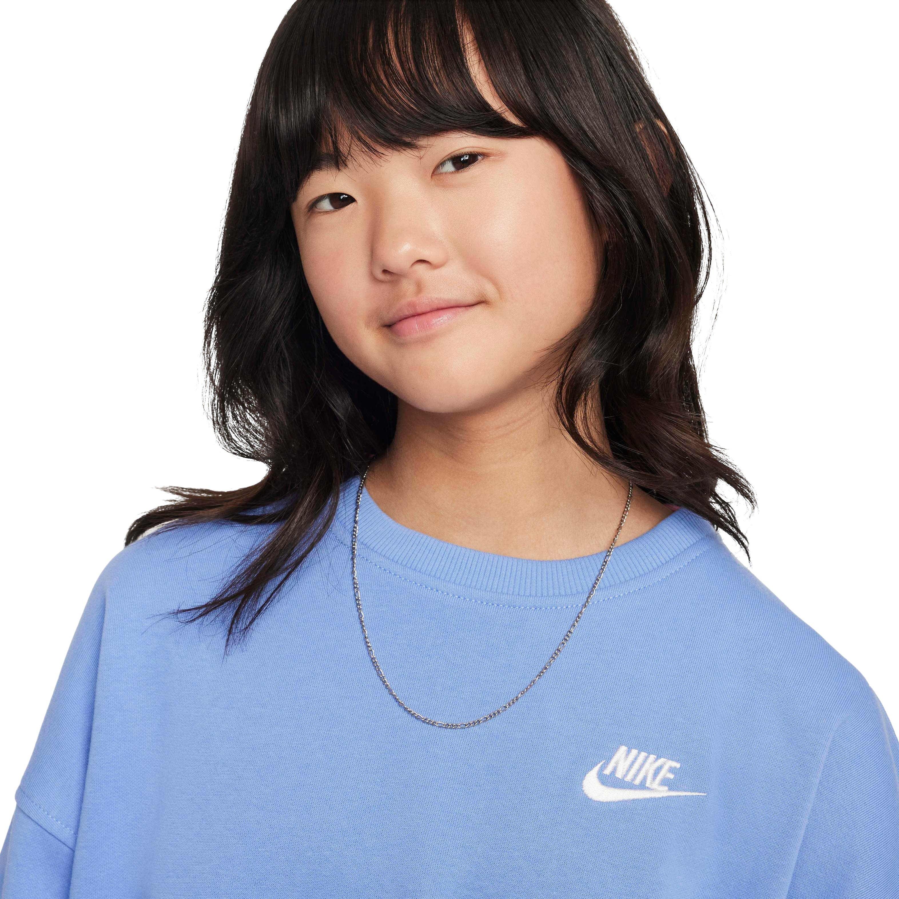 Nike Big Girls' Sportswear Club Fleece Boxy Crew-Neck Sweatshirt - ROYAL Thumbnail View 3