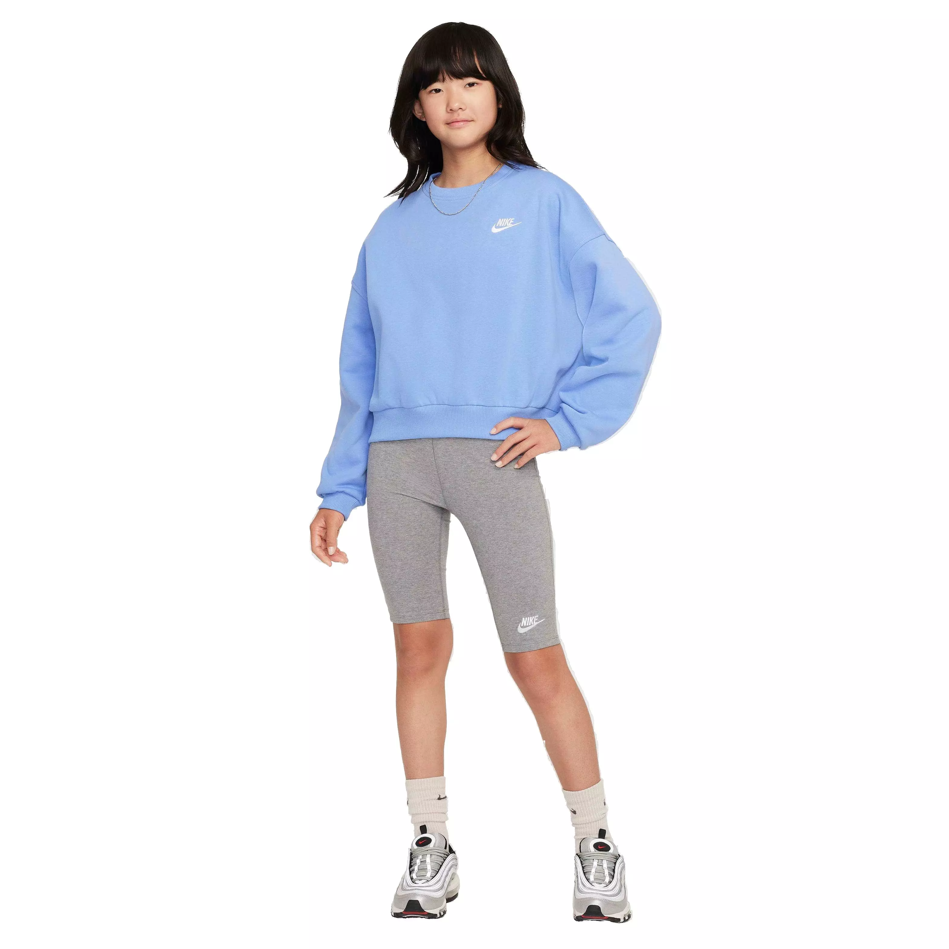 Nike Big Girls' Sportswear Club Fleece Boxy Crew-Neck Sweatshirt - ROYAL