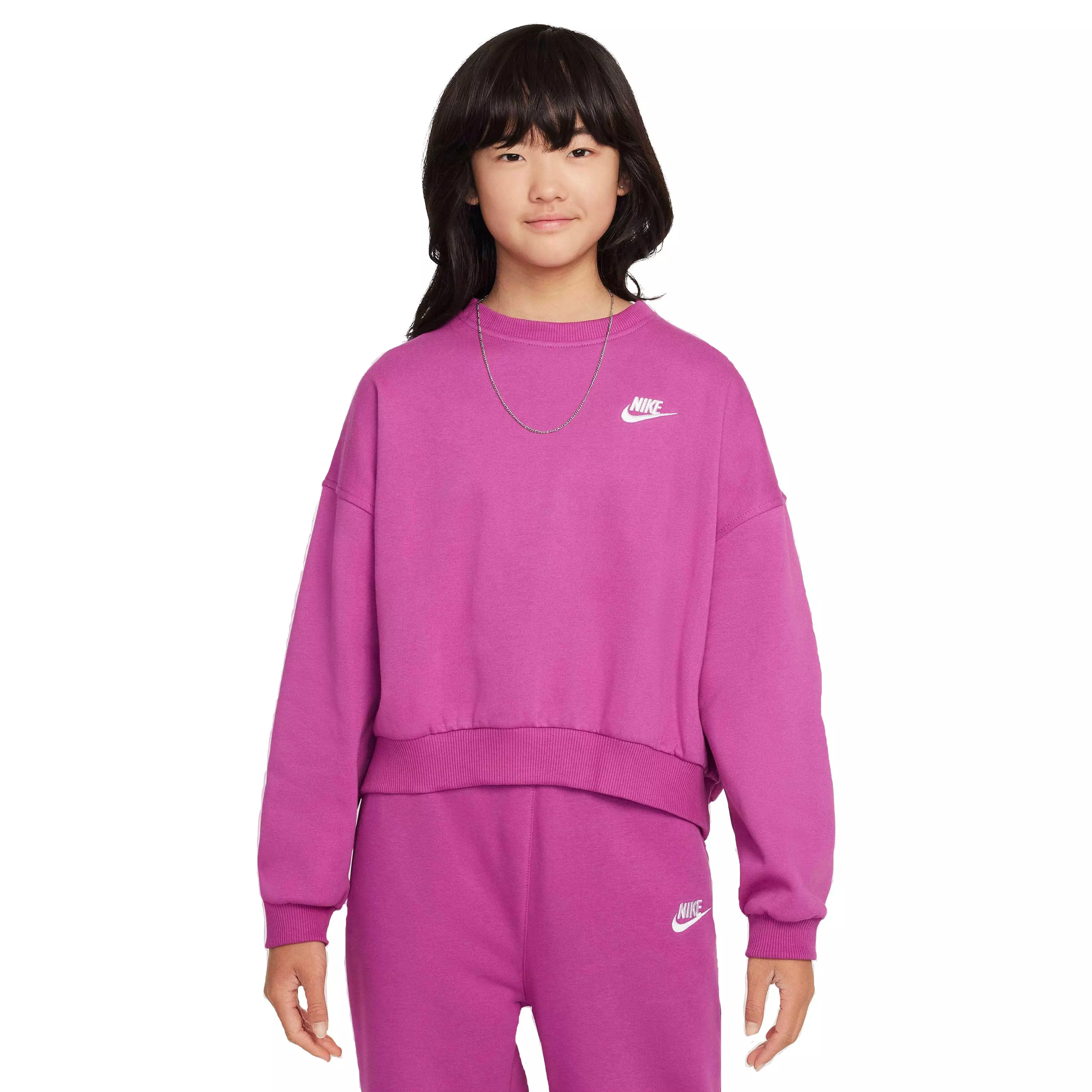 Nike Big Girls' Sportswear Club Fleece Boxy Crew-Neck Sweatshirt - FUCHSIA