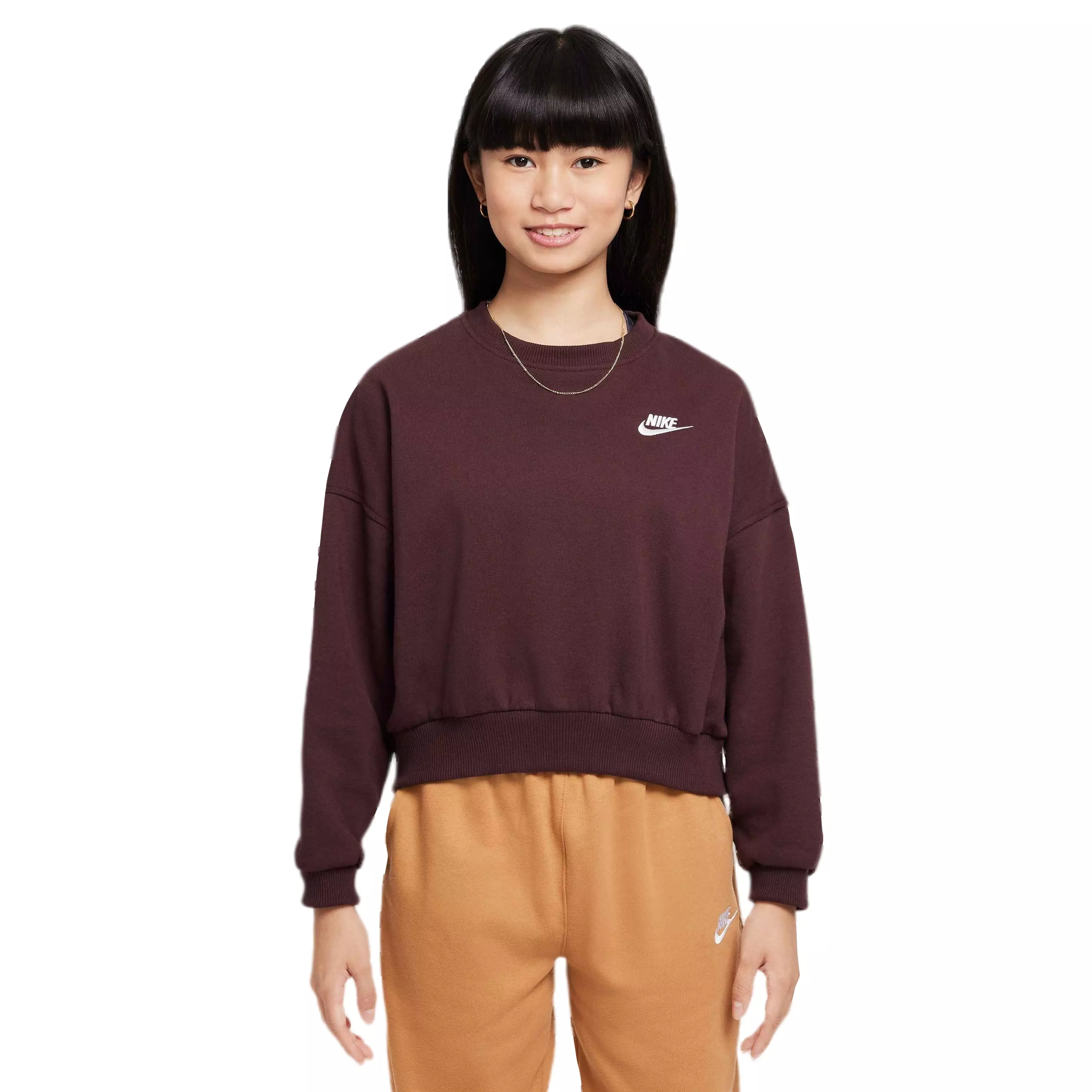 Nike Big Girls' Sportswear Club Fleece Boxy Crew-Neck Sweatshirt - BURGUNDY