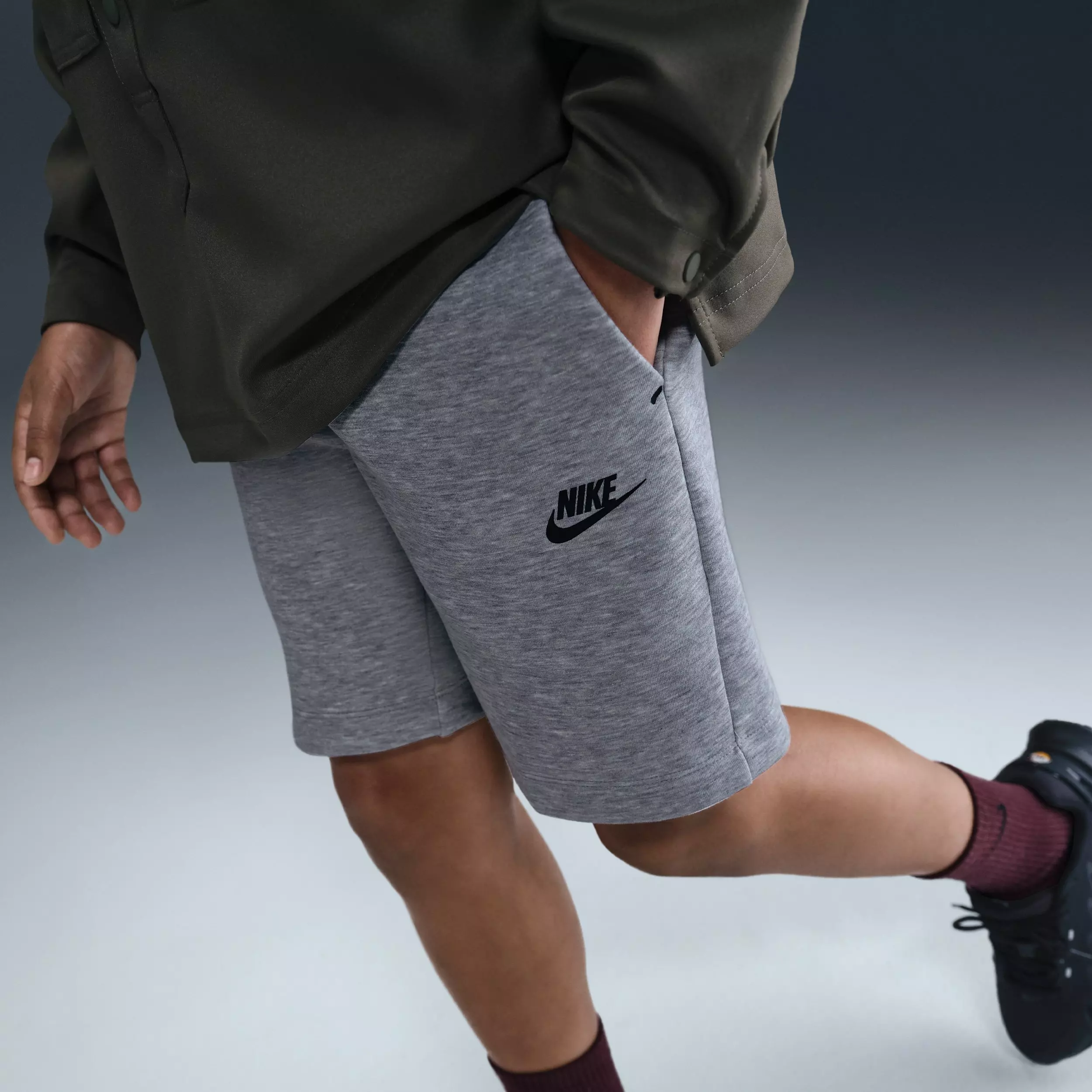 Nike Big Boys' Sportswear Tech Fleece Shorts - Dark Grey Heather - DARK GREY HEATHER