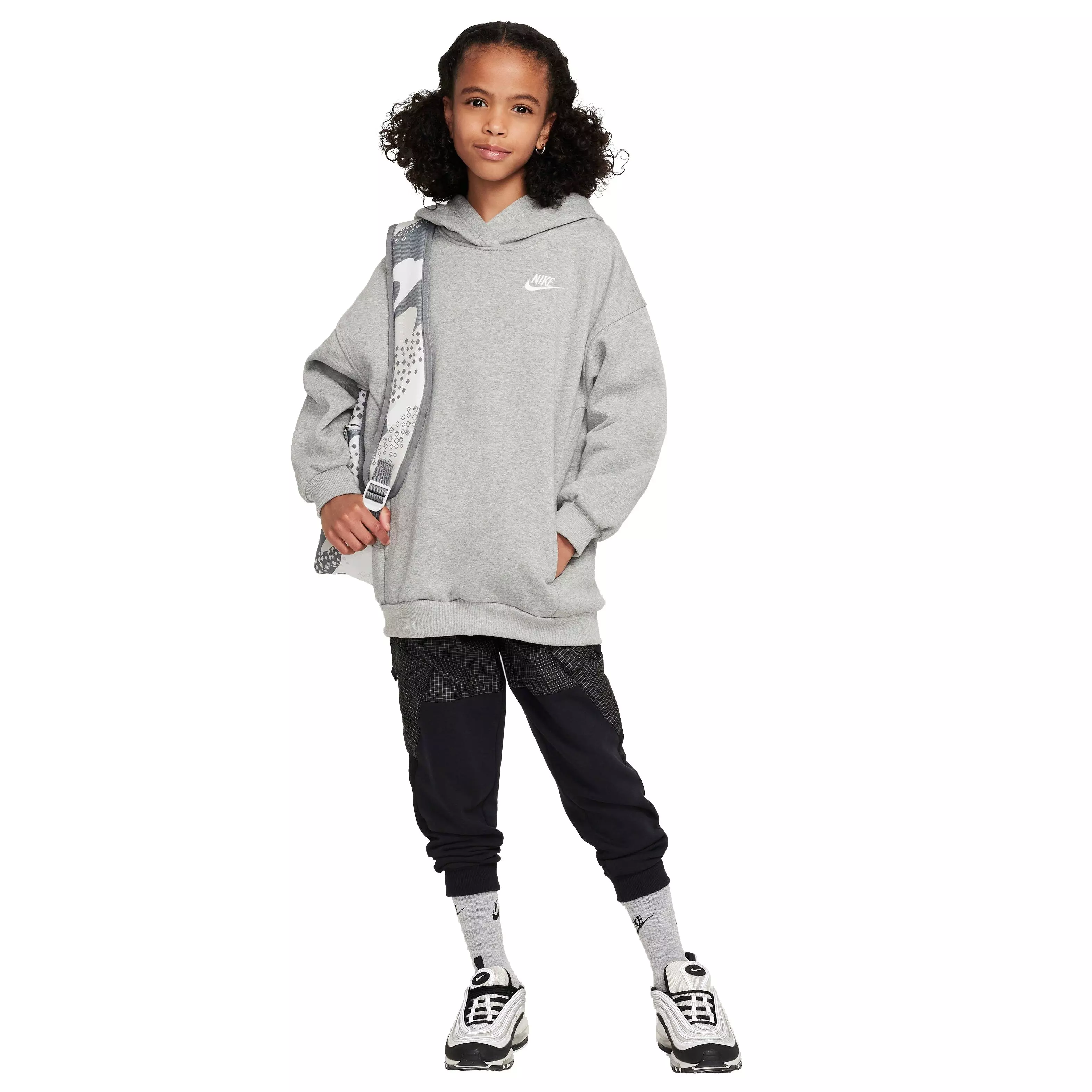 Nike Big Kids' Sportswear Club Fleece Oversized Pullover Hoodie - DK GREY