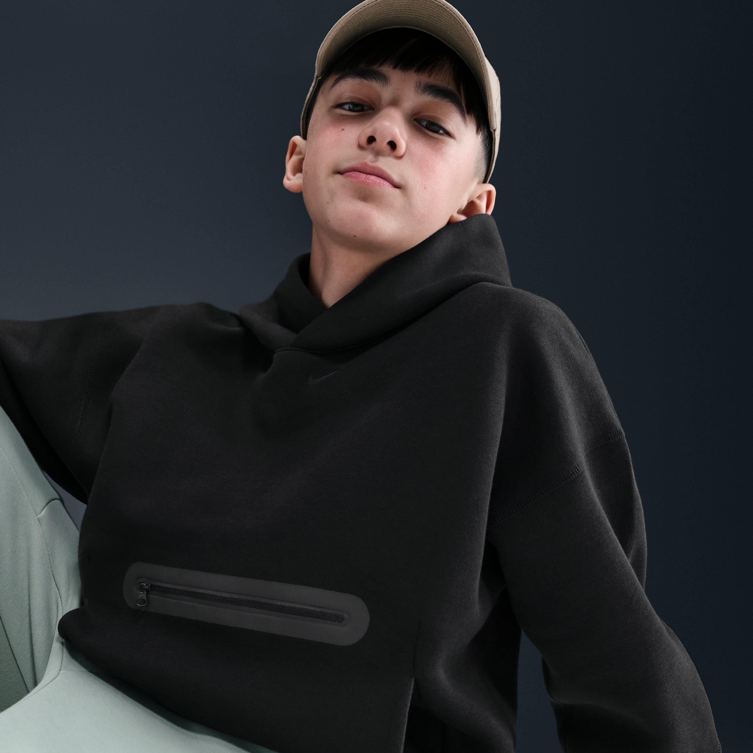 Nike Sportswear Tech Fleece Oversized Big Boys' Black Pullover Hoodie