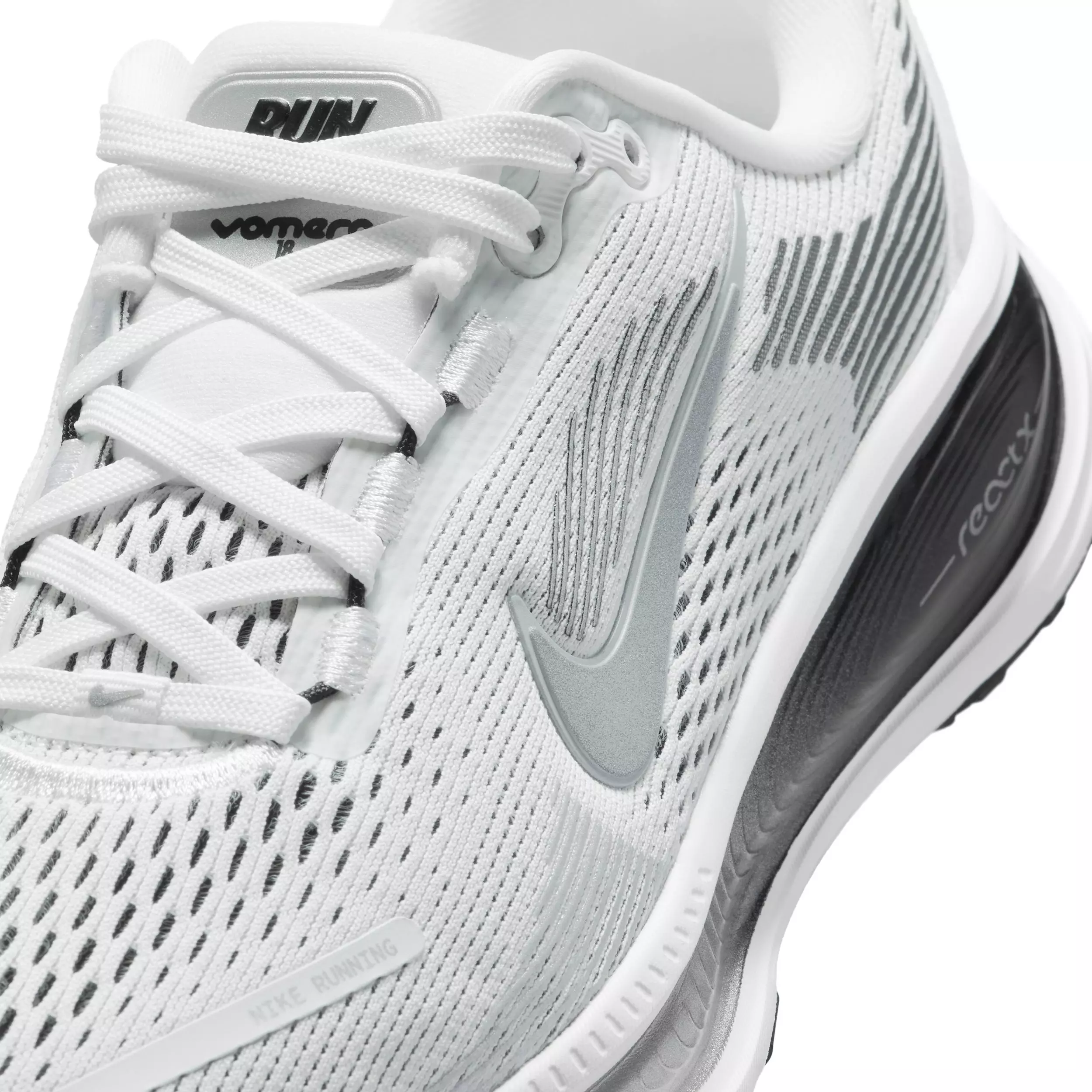 Nike Vomero 18 "Summit White/Black/Off White/Metallic Silver" Grade School Boys' Running Shoe - WHITE/BLACK/OFF WHITE/SILVER