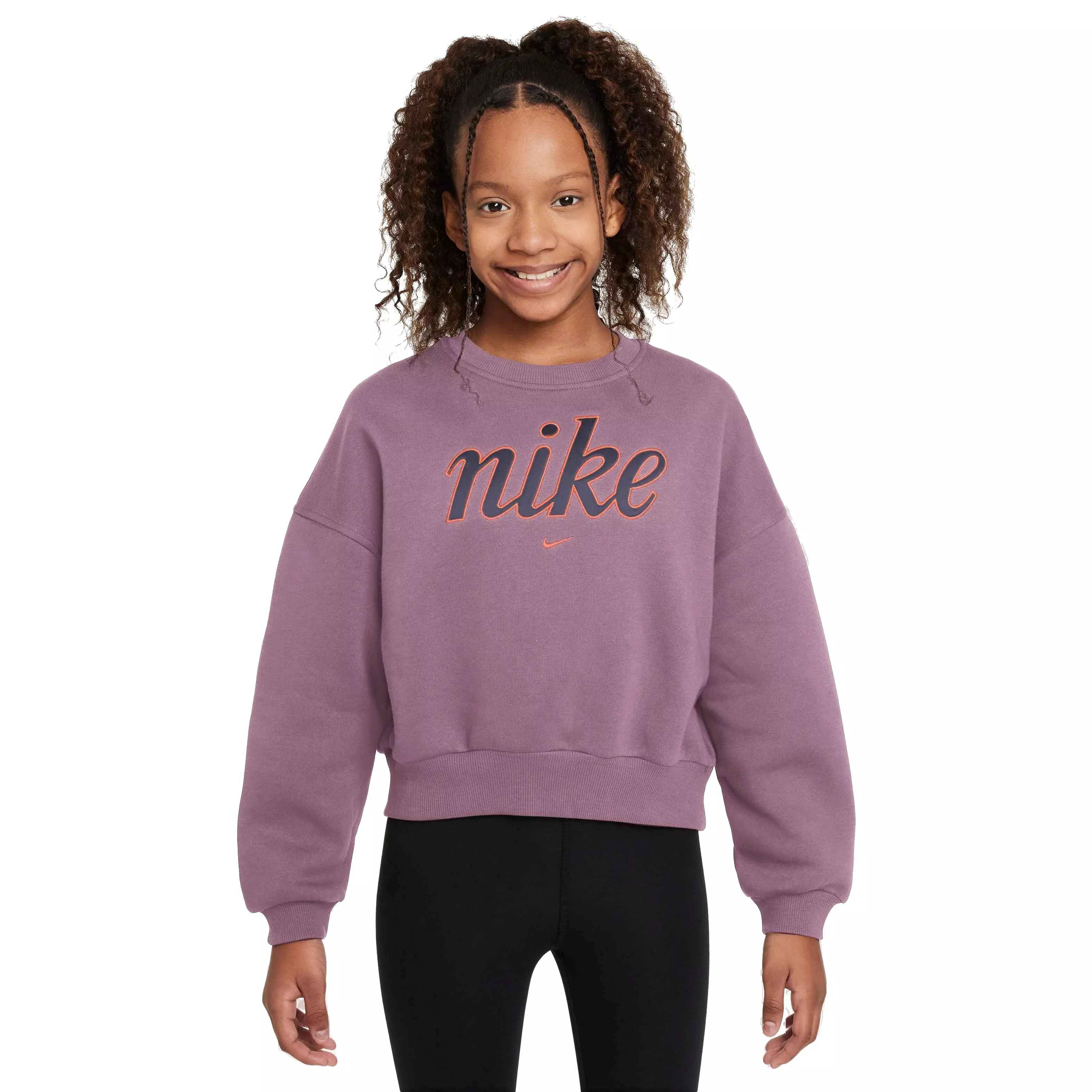 Nike Big Girls' Sportswear Club Fleece Boxy Crew-Neck Sweatshirt - PLUM