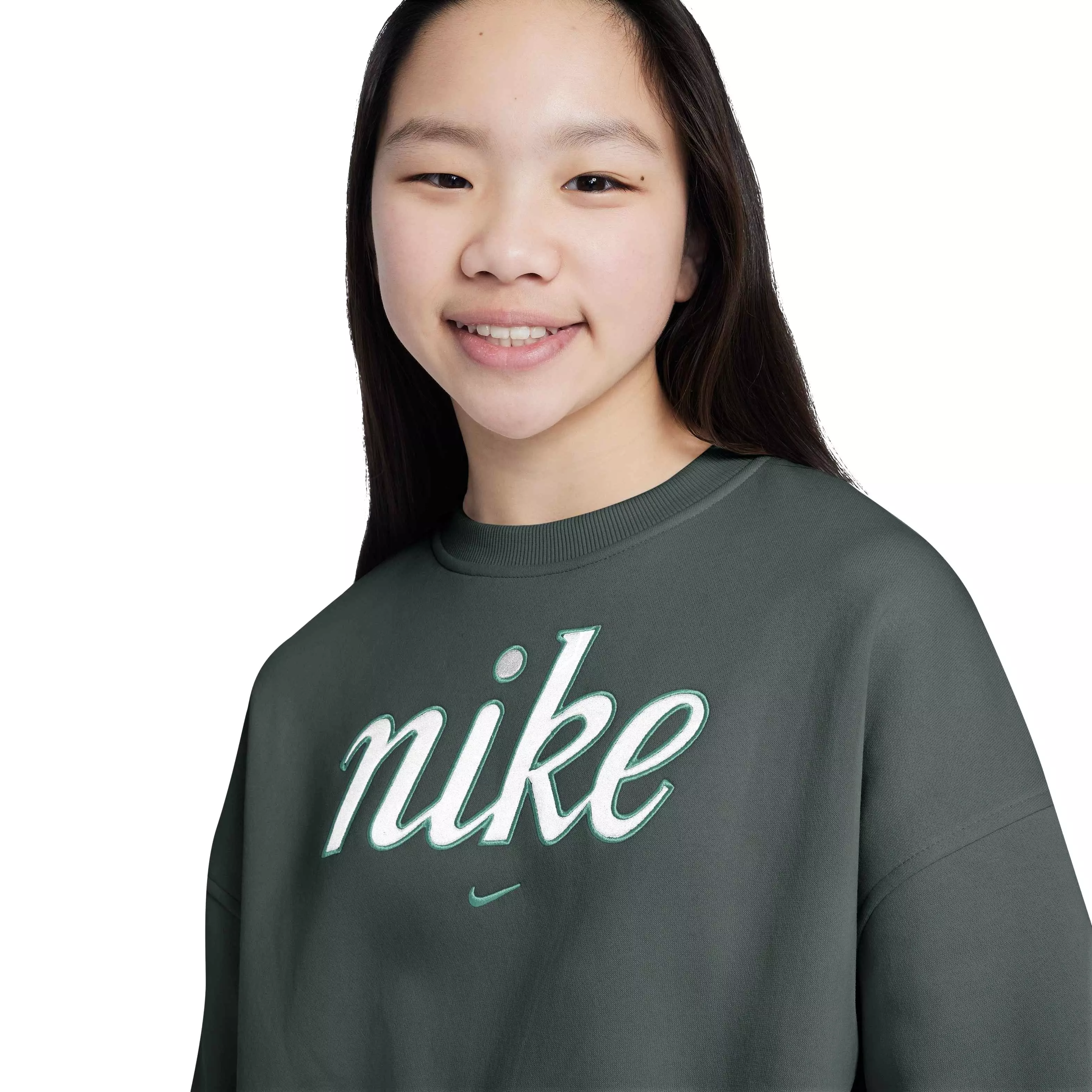 Nike Big Girls' Sportswear Club Fleece Boxy Crew-Neck Sweatshirt - GREEN
