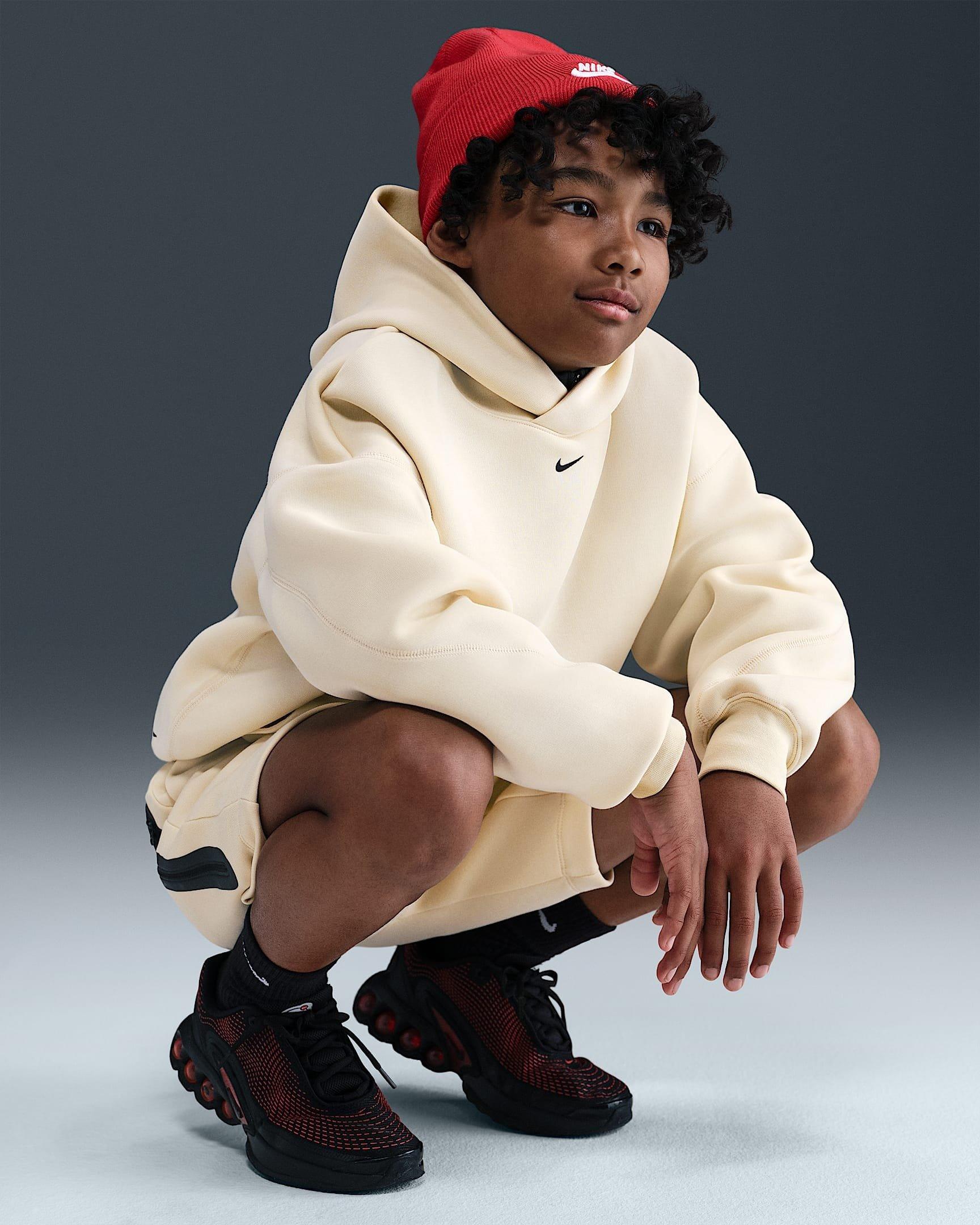 Nike Sportswear Tech Fleece Oversized Big Boys' Light Brown Pullover Hoodie