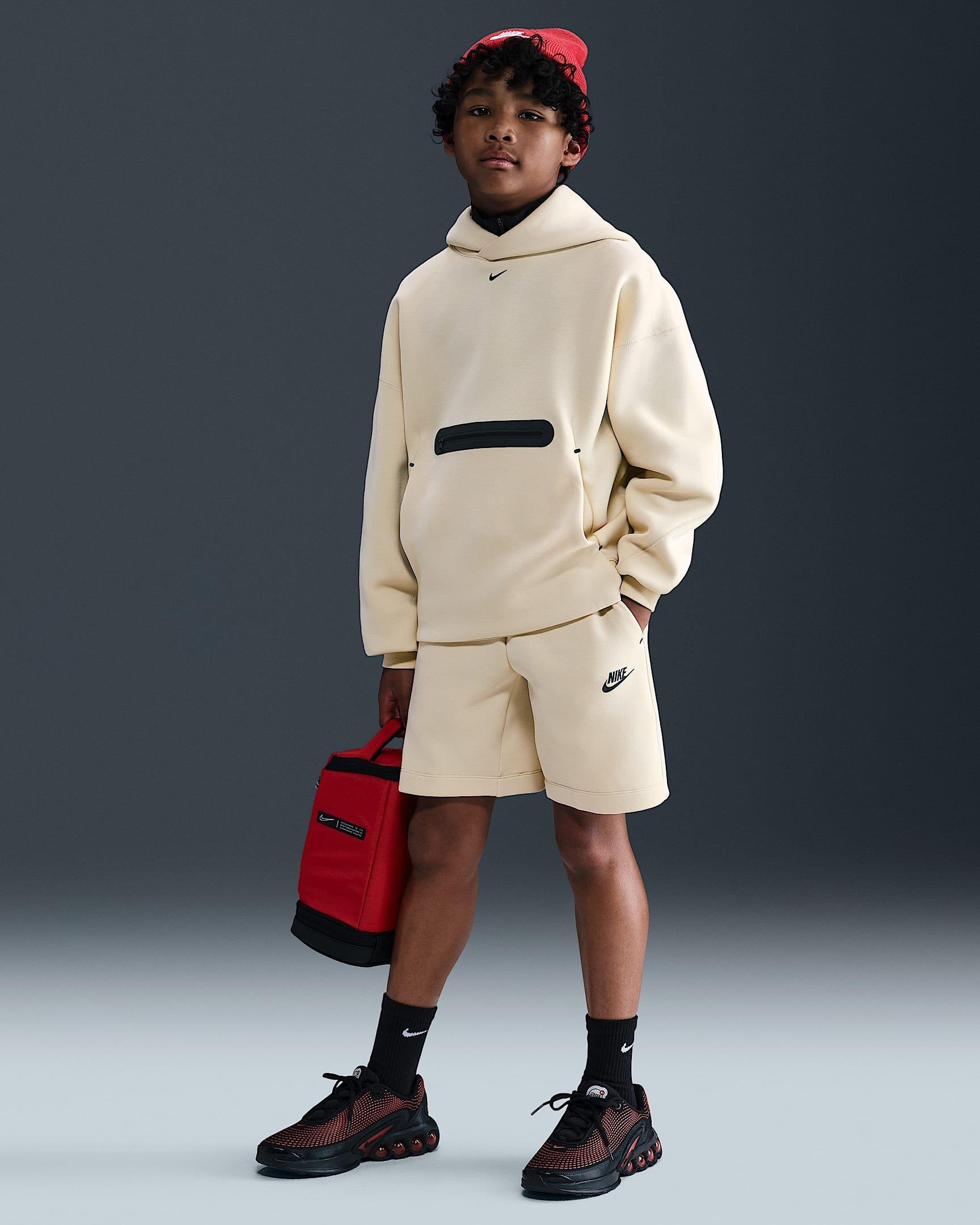 Nike Sportswear Tech Fleece Oversized Big Boys' Light Brown Pullover Hoodie