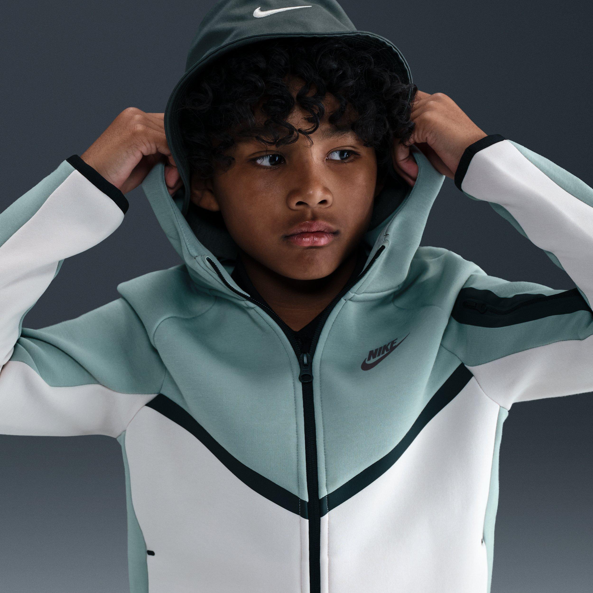 Nike Sportswear Tech Fleece Full-Zip Big Boys' Green/Grey Hooded Jacket