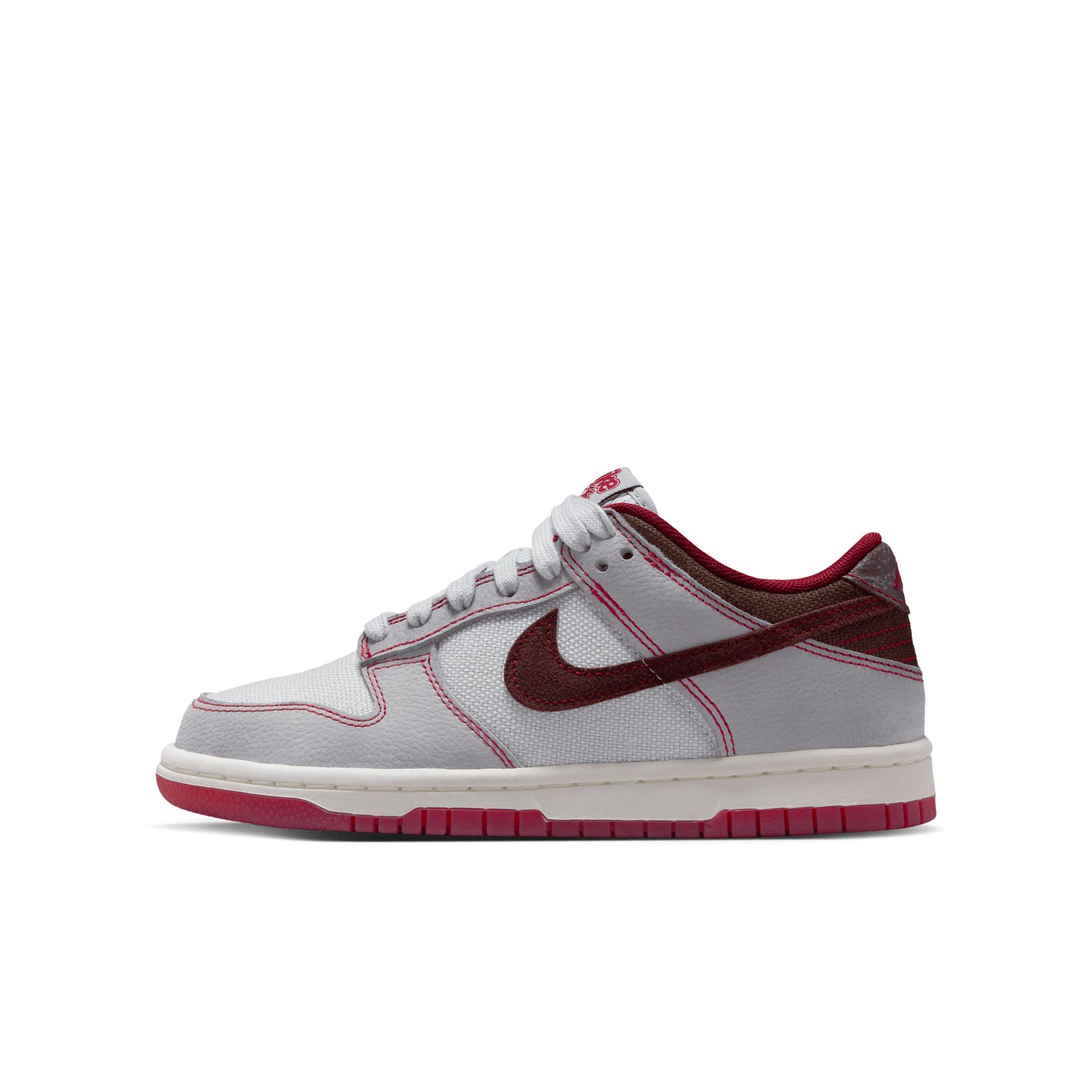 Nike Dunk Low LV8 1 Grade School Boys' "Pure Platinum/Wolf Grey/Team Red/Burgundy Crush" Shoe