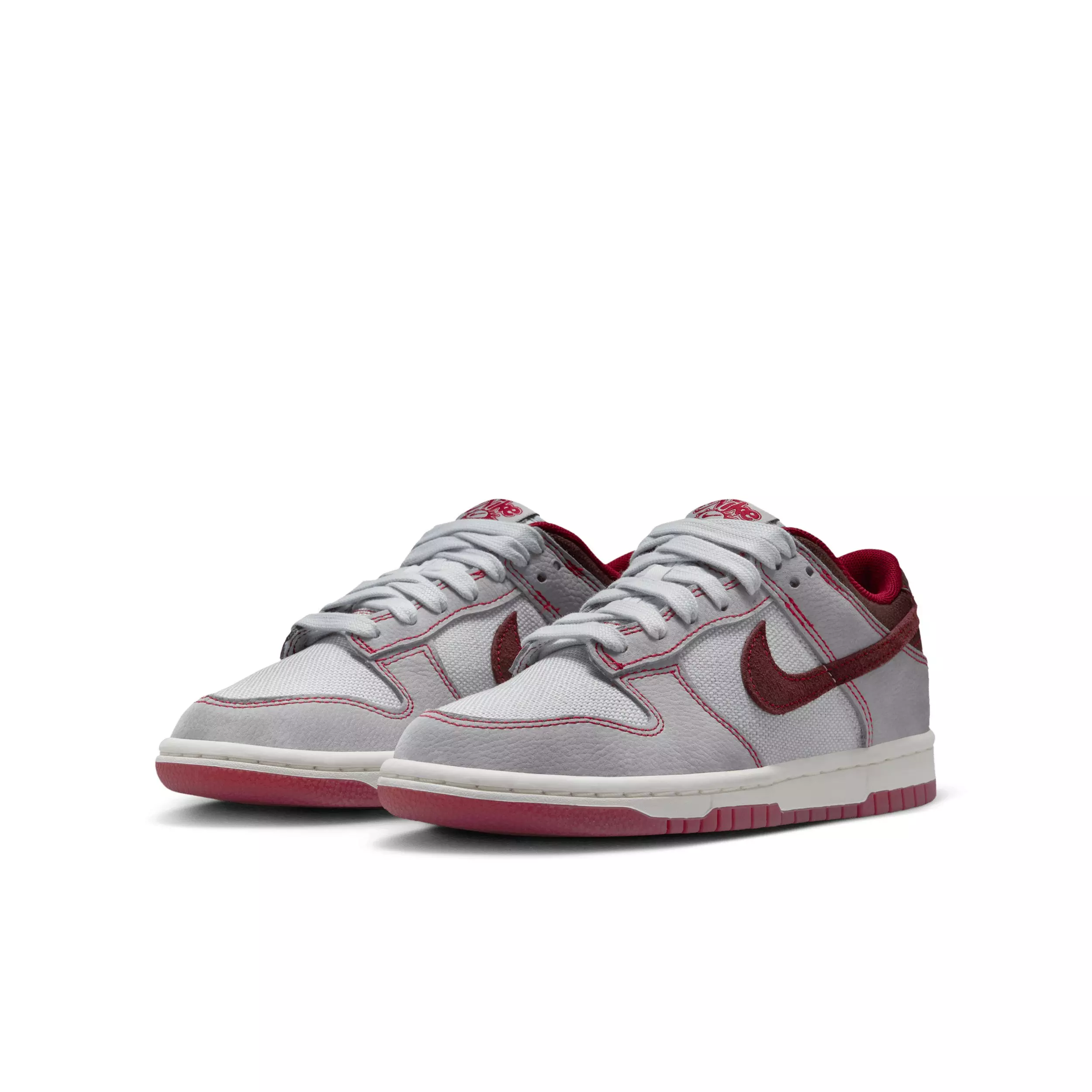 Nike Dunk Low LV8 1 "Pure Platinum/Wolf Grey/Team Red/Burgundy Crush" Grade School Boys' Shoe - PLATINUM/GREY/RED/BURGUNDY