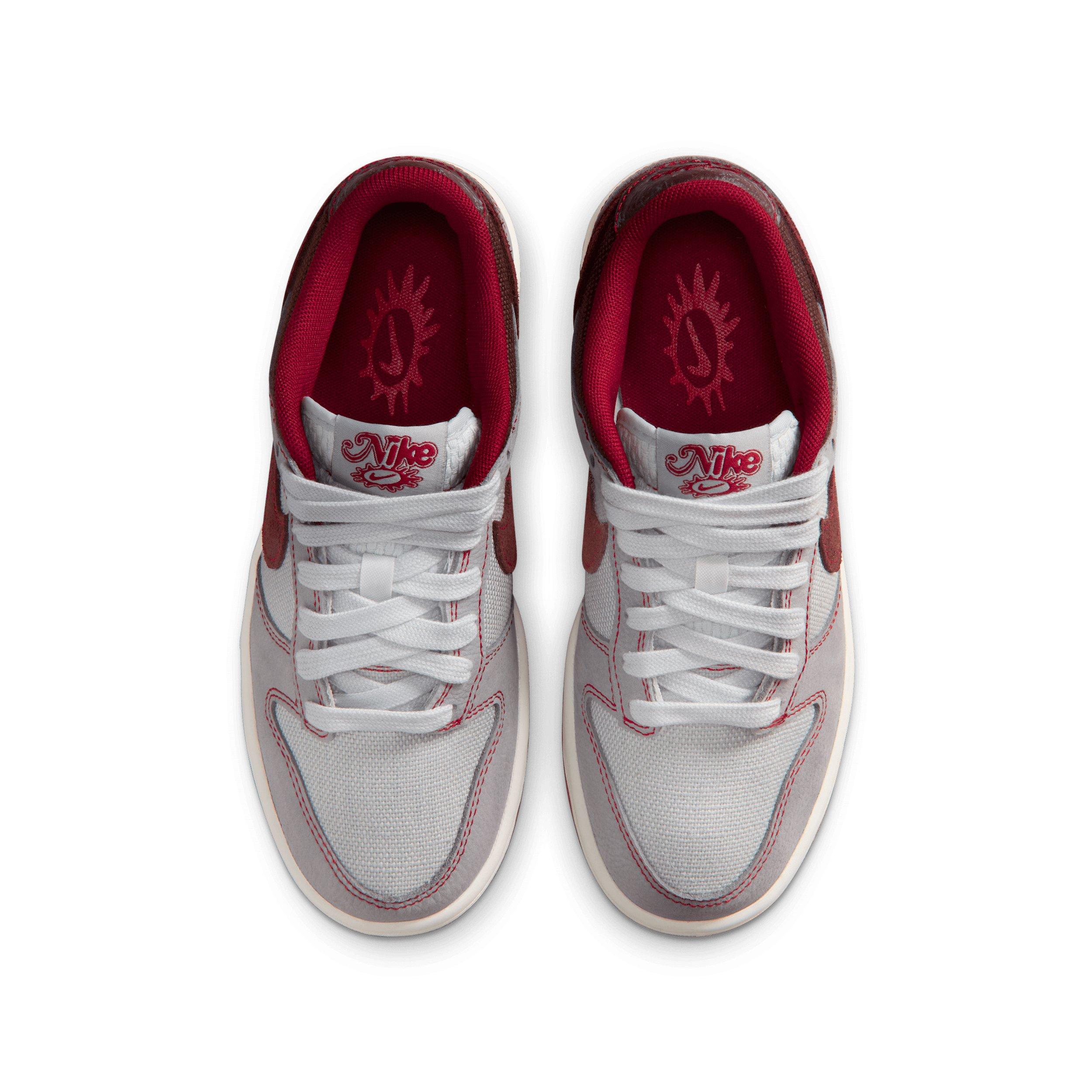 Nike Dunk Low LV8 1 "Pure Platinum/Wolf Grey/Team Red/Burgundy Crush" Grade School Boys' Shoe - PLATINUM/GREY/RED/BURGUNDY Thumbnail View 4