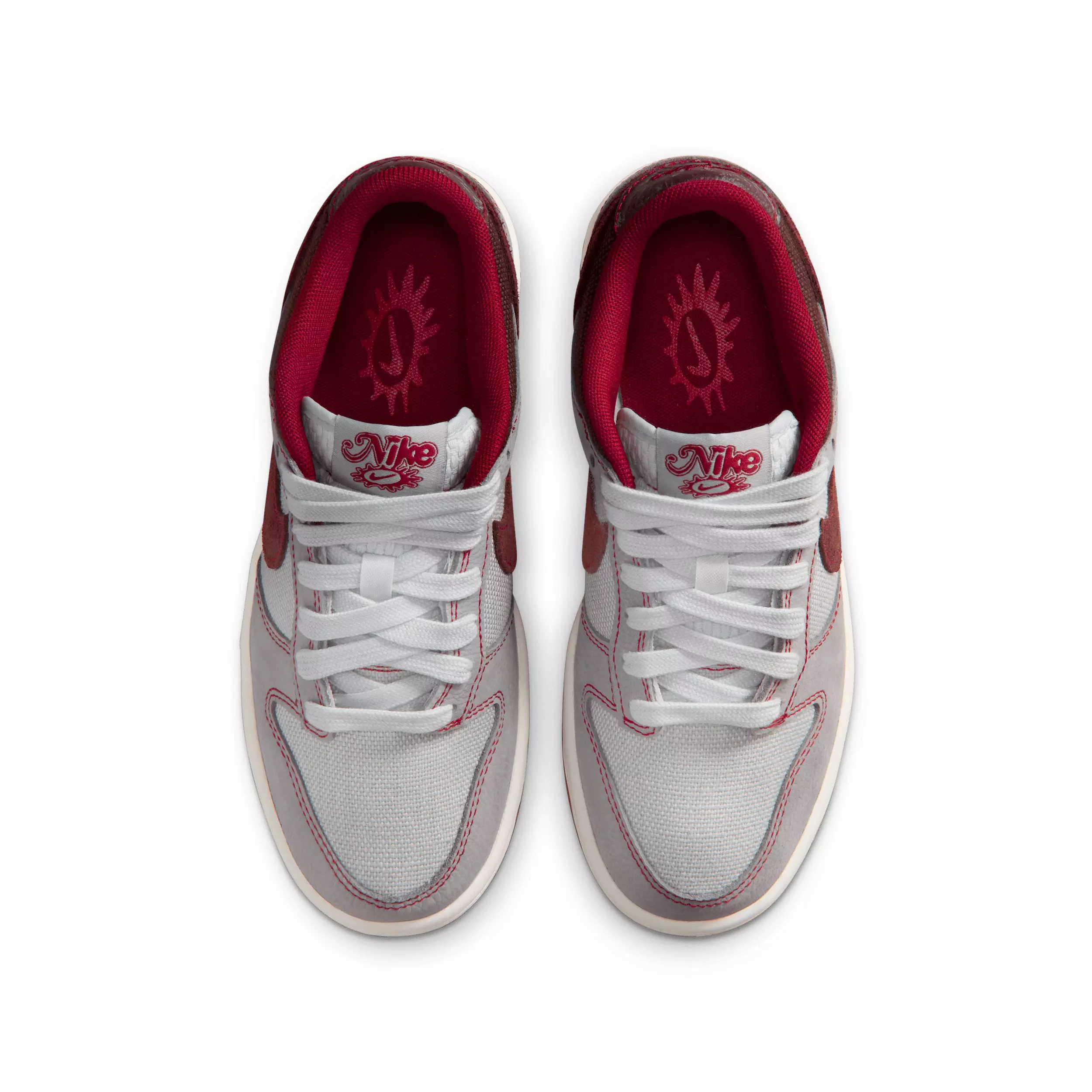 Nike Dunk Low LV8 1 "Pure Platinum/Wolf Grey/Team Red/Burgundy Crush" Grade School Boys' Shoe - PLATINUM/GREY/RED/BURGUNDY