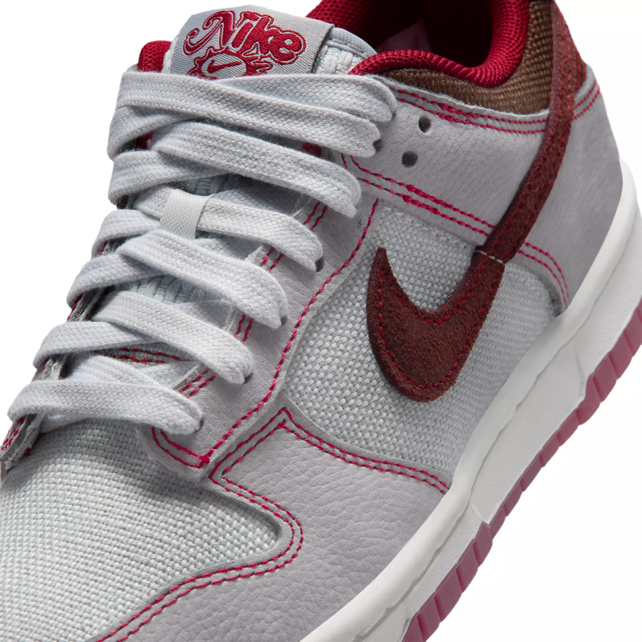 Nike Dunk Low LV8 1 "Pure Platinum/Wolf Grey/Team Red/Burgundy Crush" Grade School Boys' Shoe - PLATINUM/GREY/RED/BURGUNDY