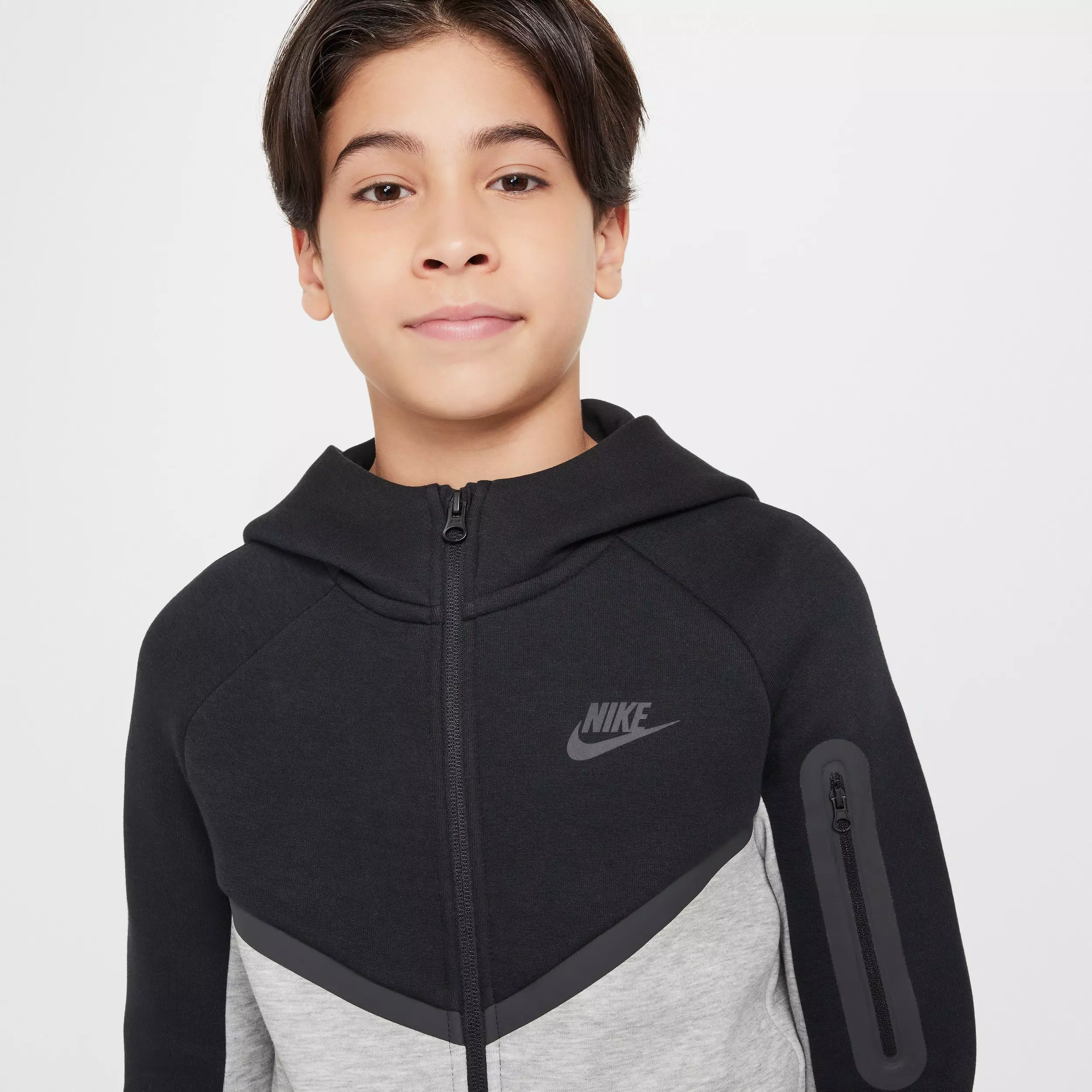 Nike Big Boys' Sportswear Tech Fleece Full-Zip Hooded Jacket - Grey/Black - GREY/BLACK