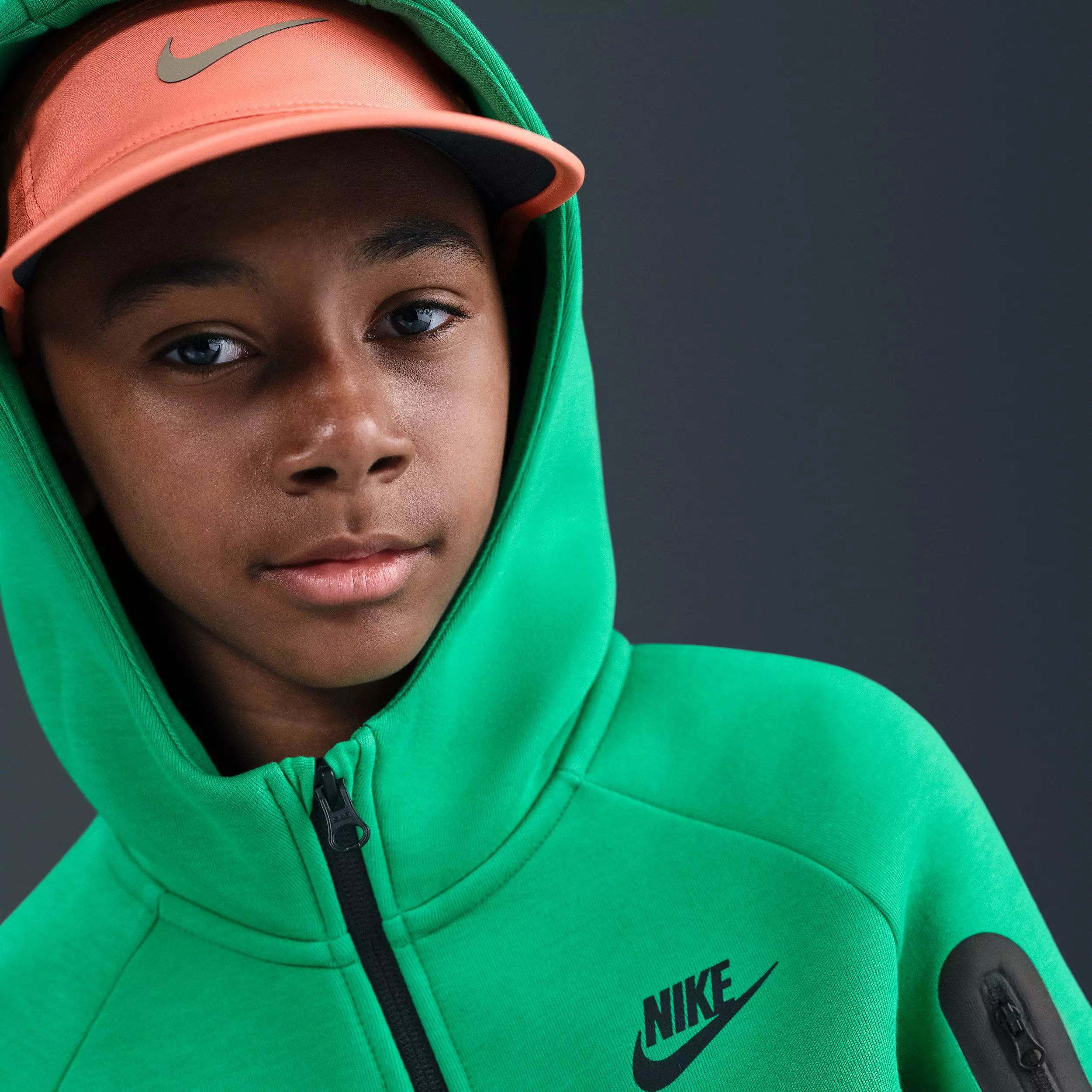 Nike Big Boys' Sportswear Tech Fleece Full-Zip Hooded Jacket - Green/Black - GREEN/BLACK