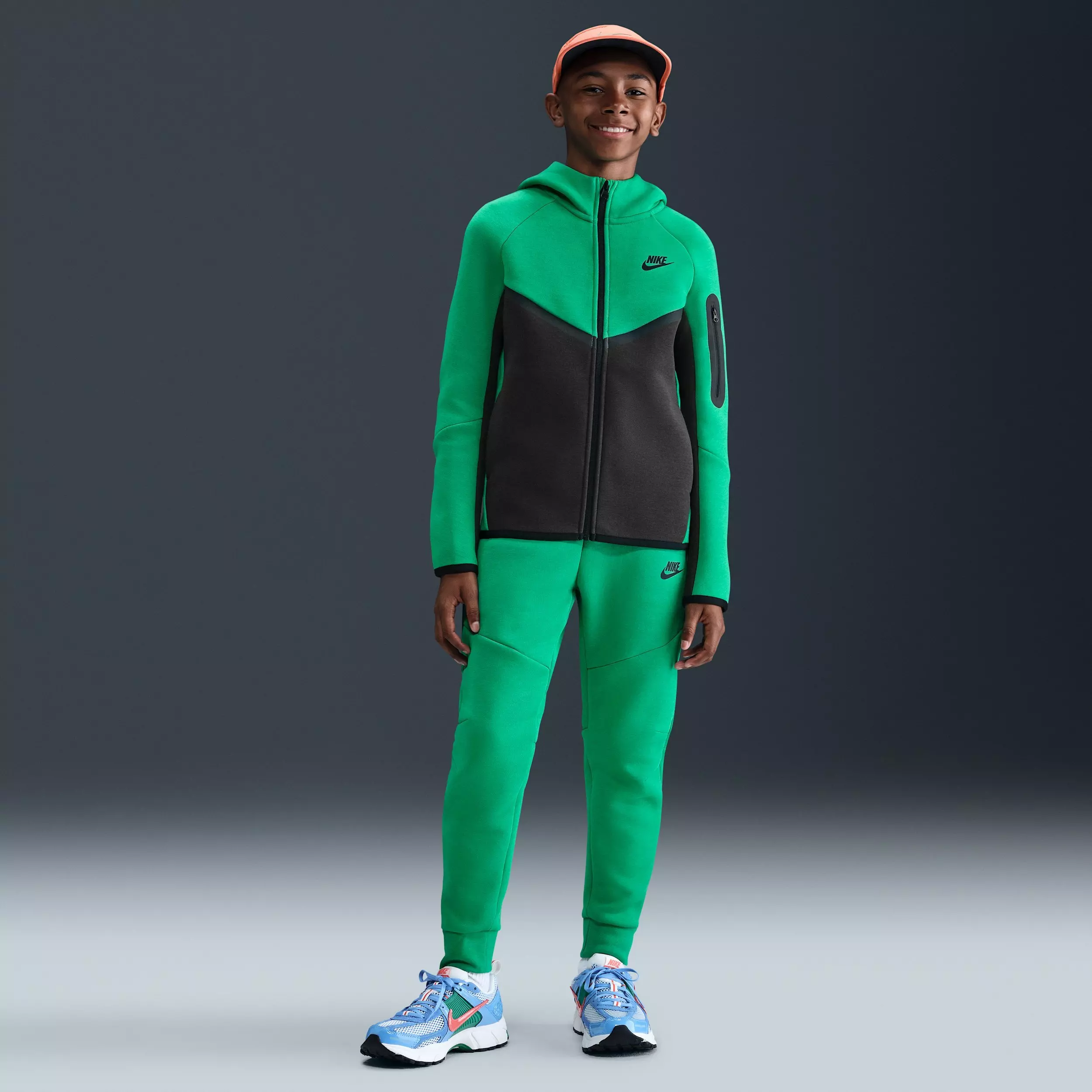 Nike Big Boys' Sportswear Tech Fleece Full-Zip Hooded Jacket - Green/Black - GREEN/BLACK