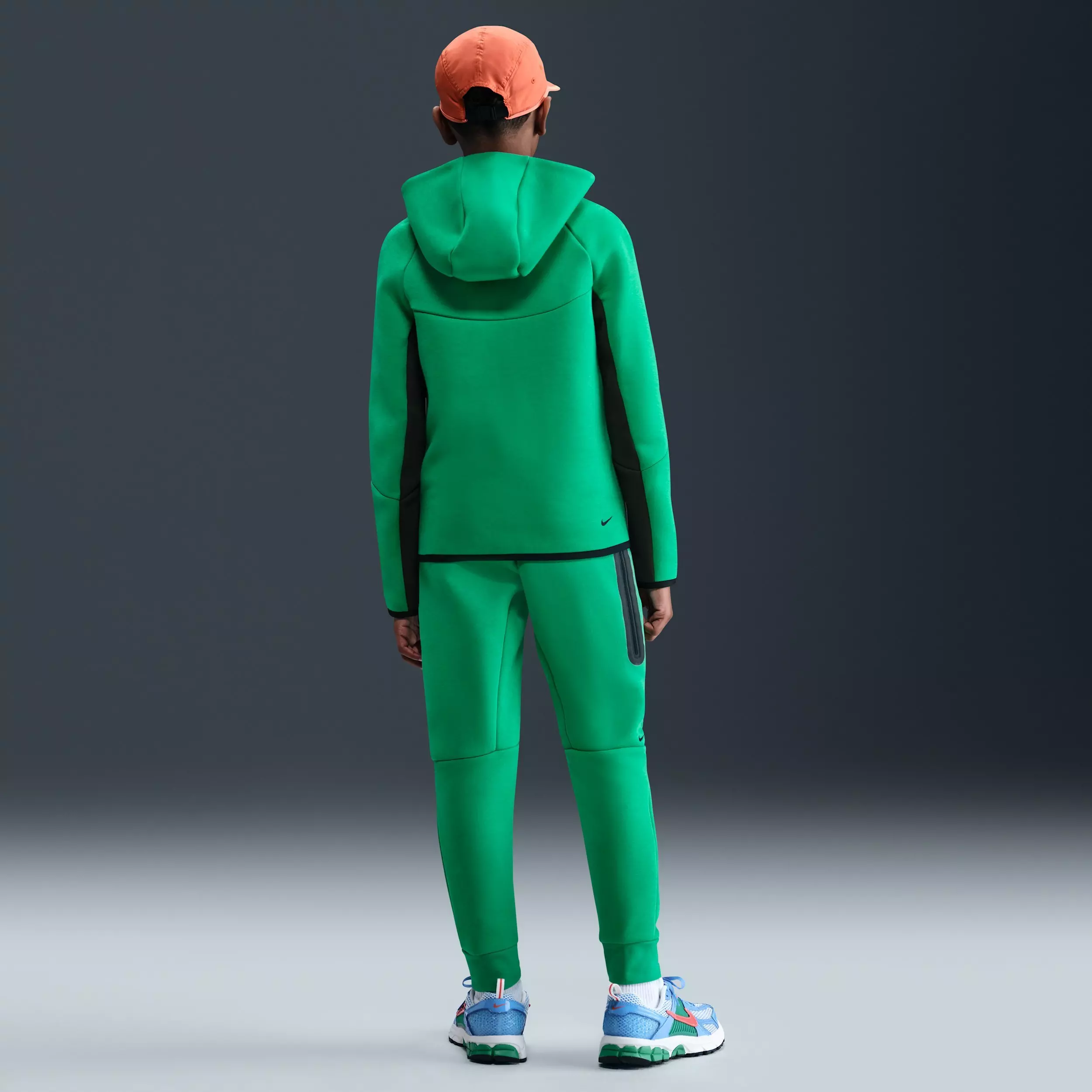 Nike Big Boys' Sportswear Tech Fleece Full-Zip Hooded Jacket - Green/Black - GREEN/BLACK