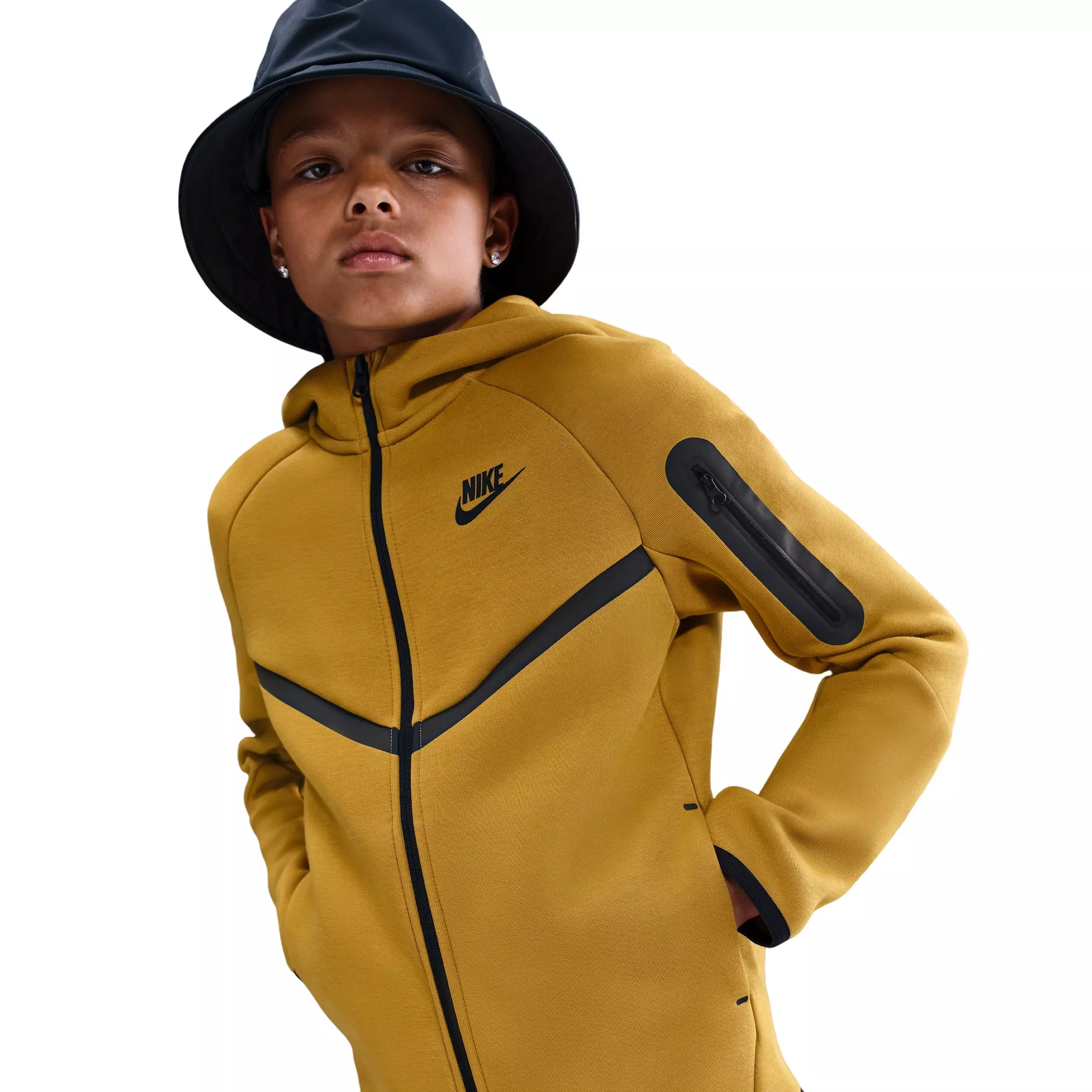 Nike Big Boys' Sportswear Tech Fleece Full-Zip Hooded Jacket - Brown - BROWN