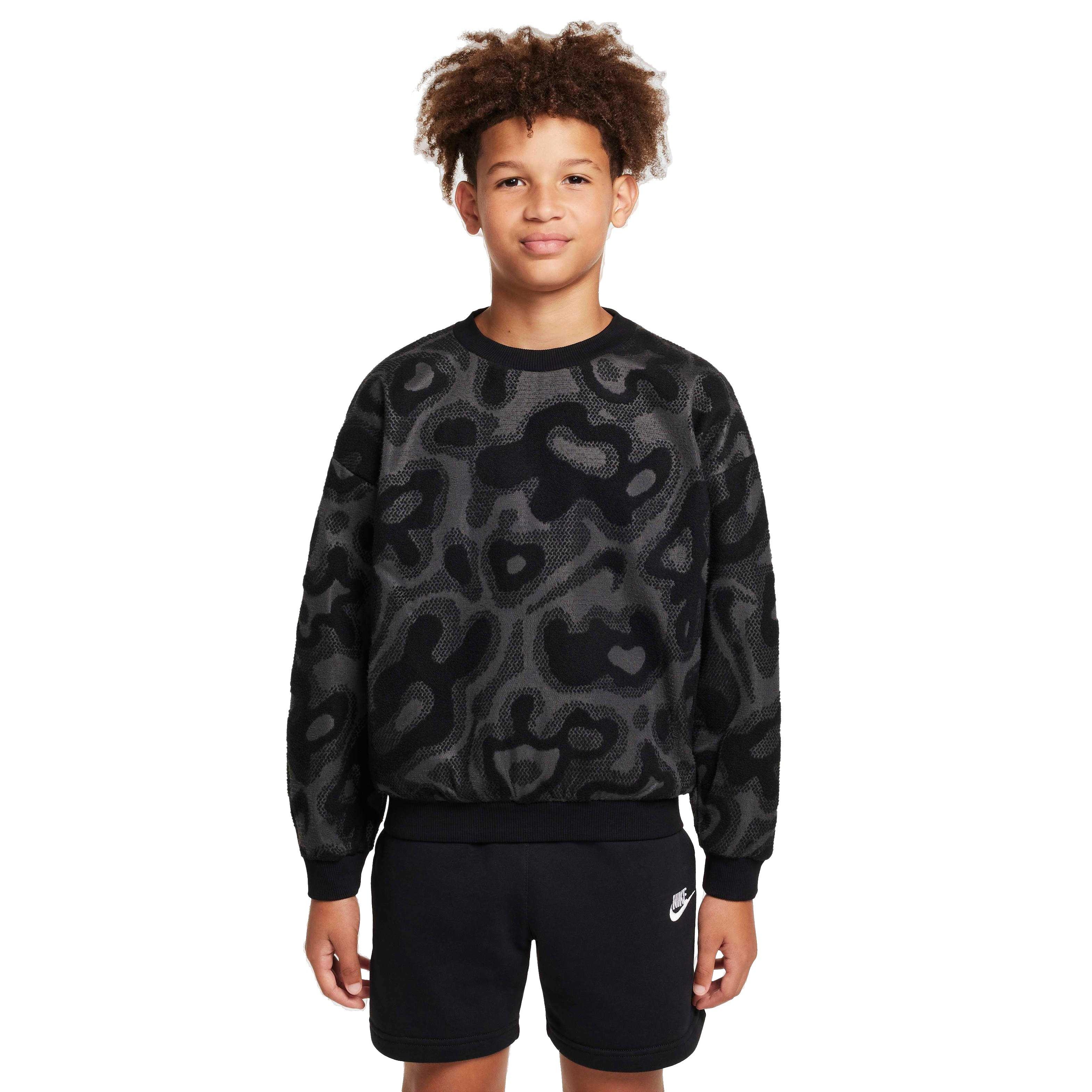 Nike Big Kids' Sportswear Oversized Fleece Crew-Neck Sweatshirt - BLACK