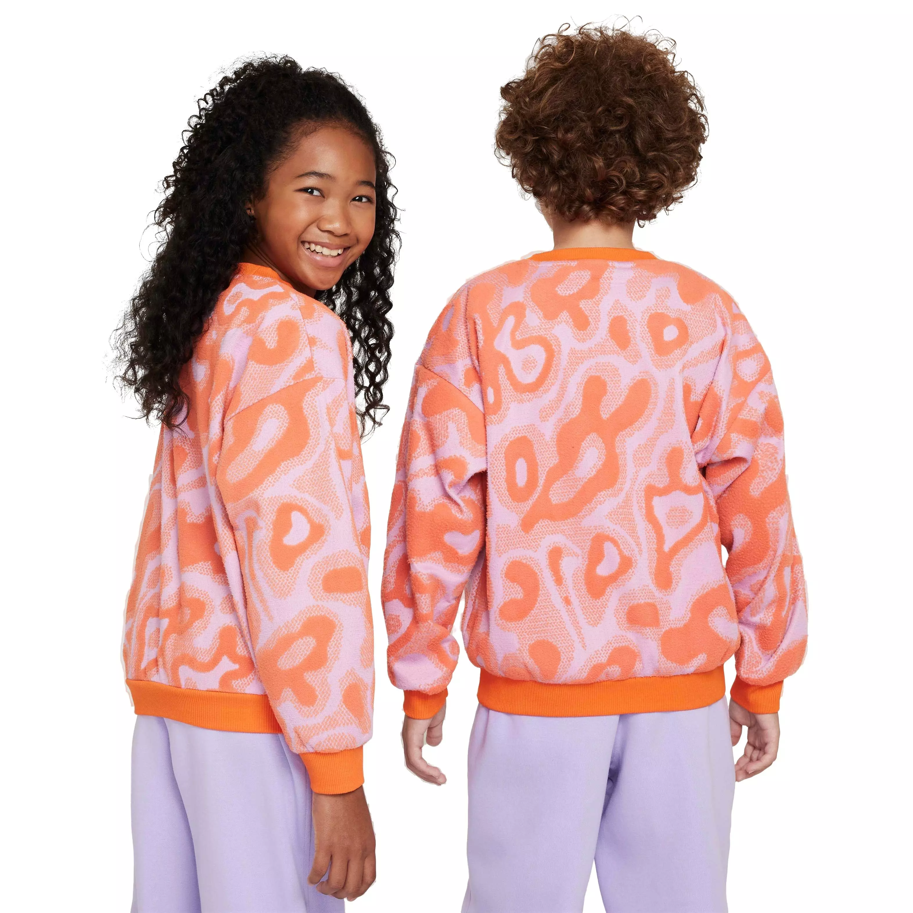 Nike Big Kids' Sportswear Oversized Fleece Crew-Neck Sweatshirt - PINK