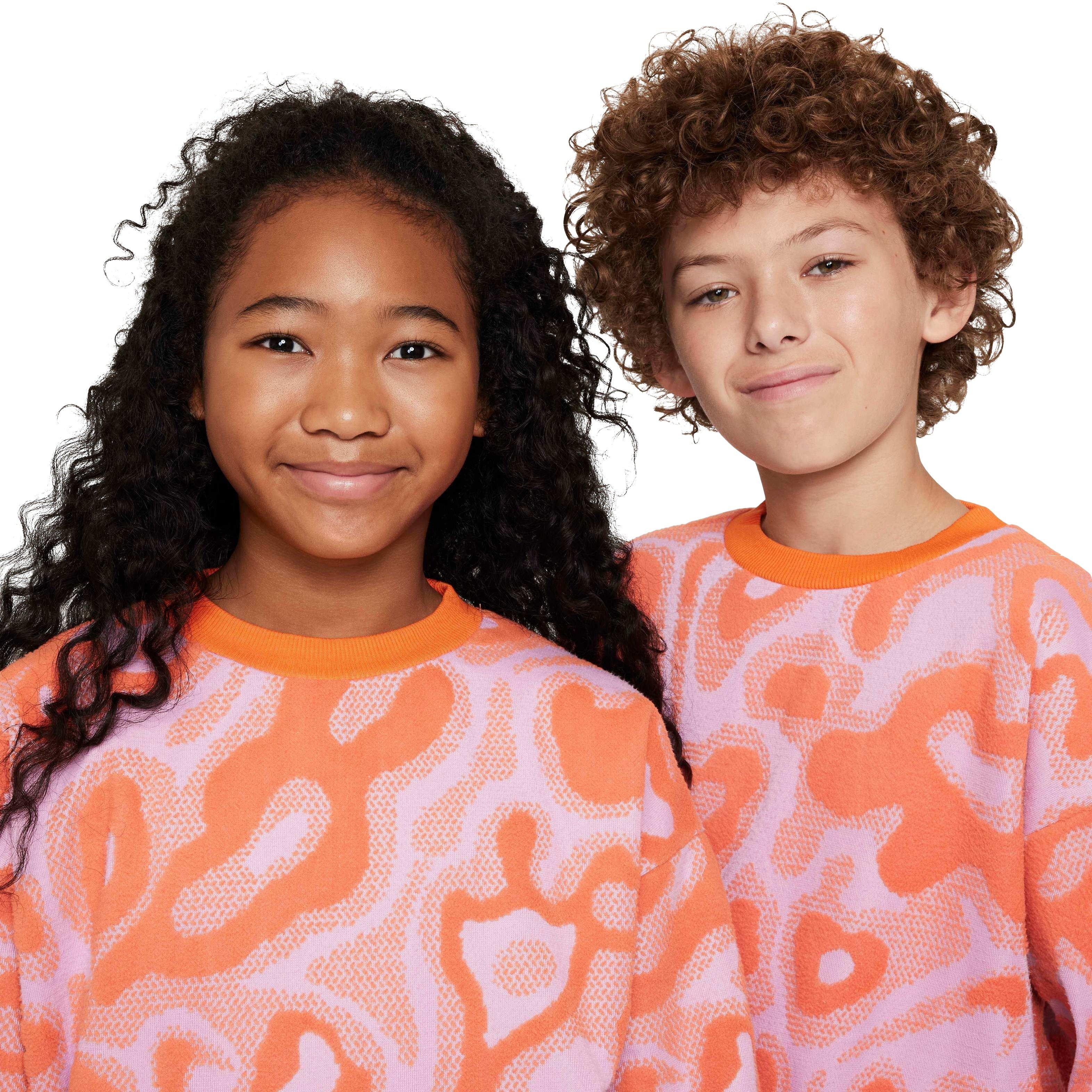 Nike Big Kids' Sportswear Oversized Fleece Crew-Neck Sweatshirt - PINK Thumbnail View 3