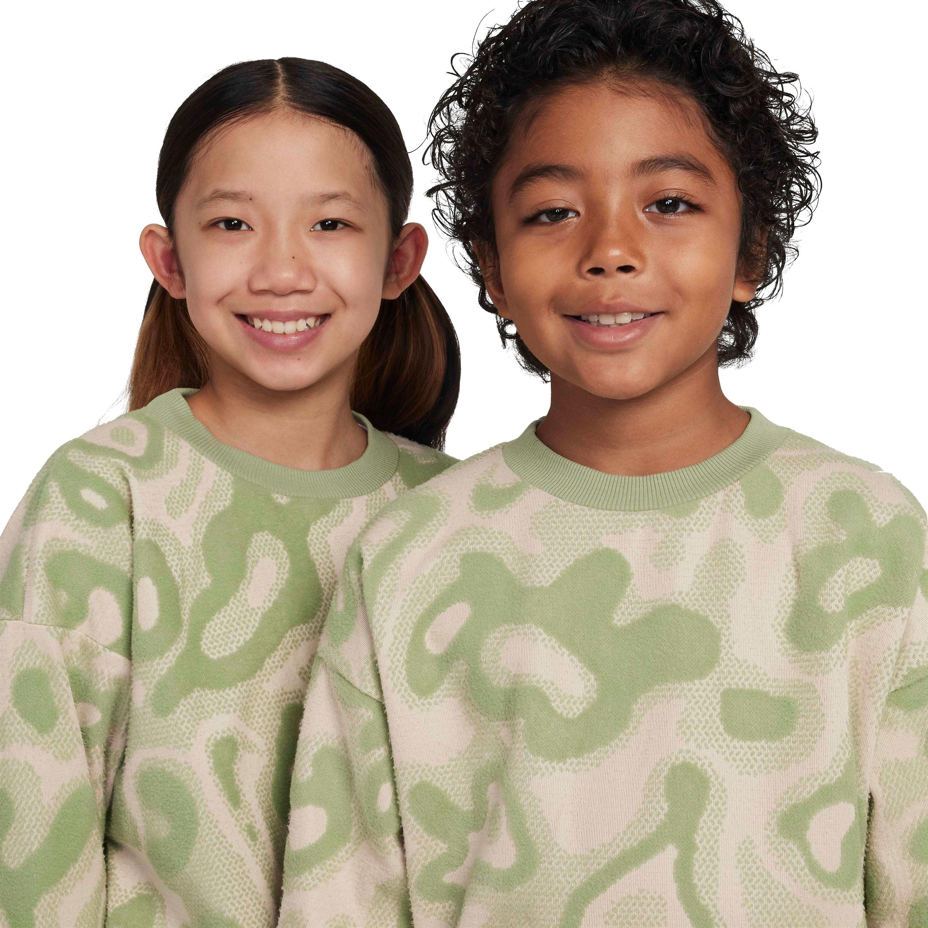 Nike Big Kids' Sportswear Oversized Fleece Crew-Neck Sweatshirt - GREEN Thumbnail View 3