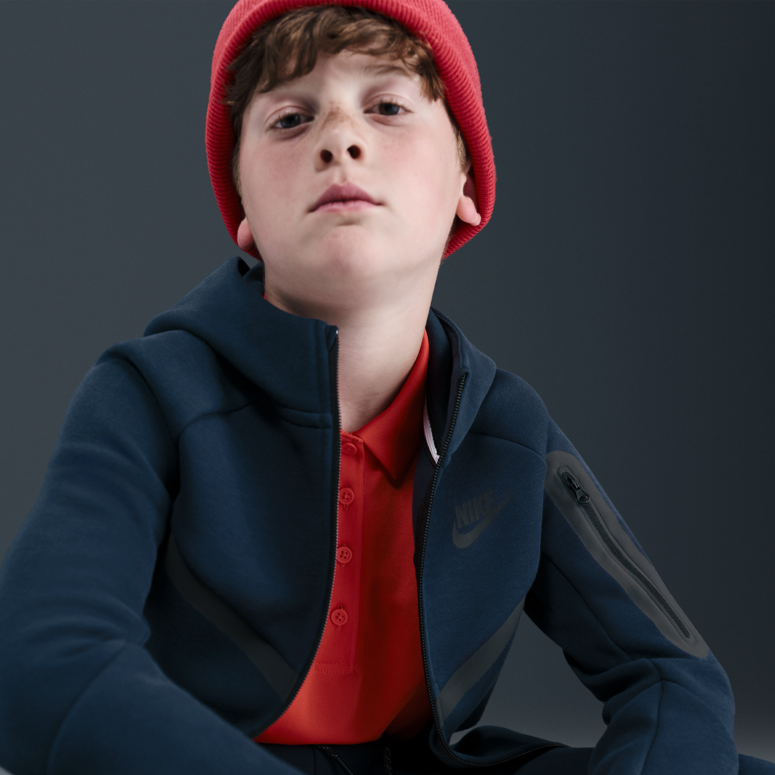 Nike Sportswear Tech Fleece Full-Zip Big Boys' Blue Hooded Jacket