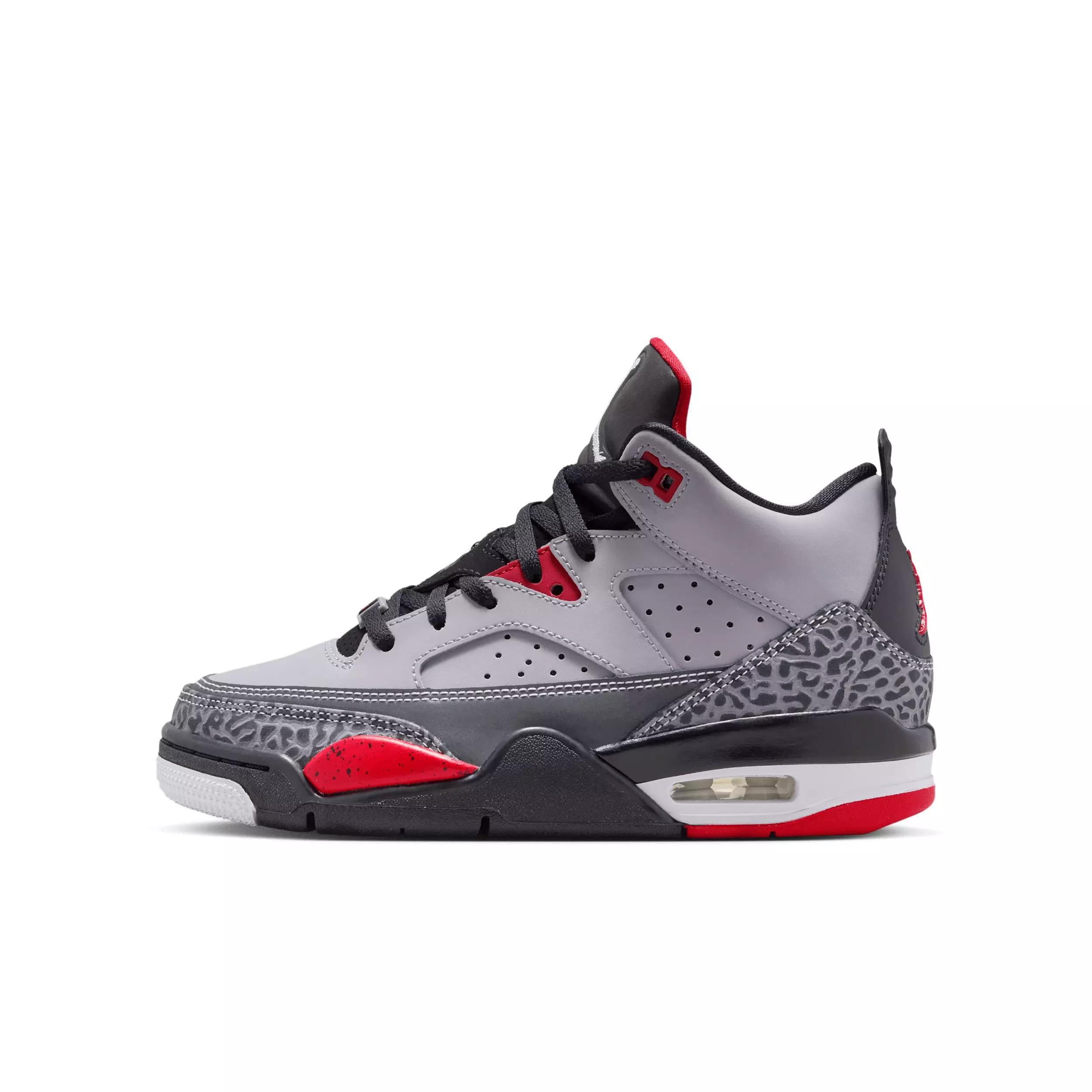 Jordan Son of Mars Low "Cement Grey/Black/Fire Red/White" Grade School Boys' Shoe - GREY/BLACK/RED/WHITE