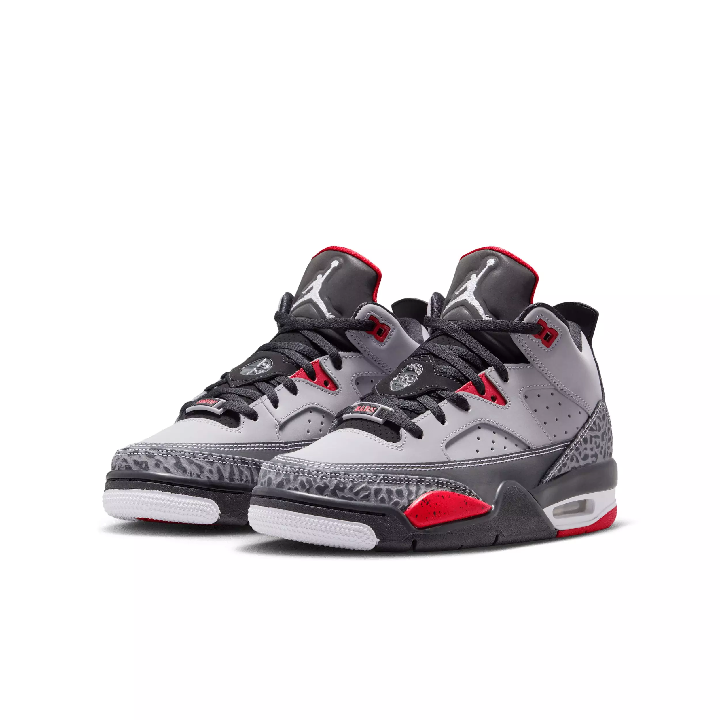 Jordan Son of Mars Low "Cement Grey/Black/Fire Red/White" Grade School Boys' Shoe - GREY/BLACK/RED/WHITE