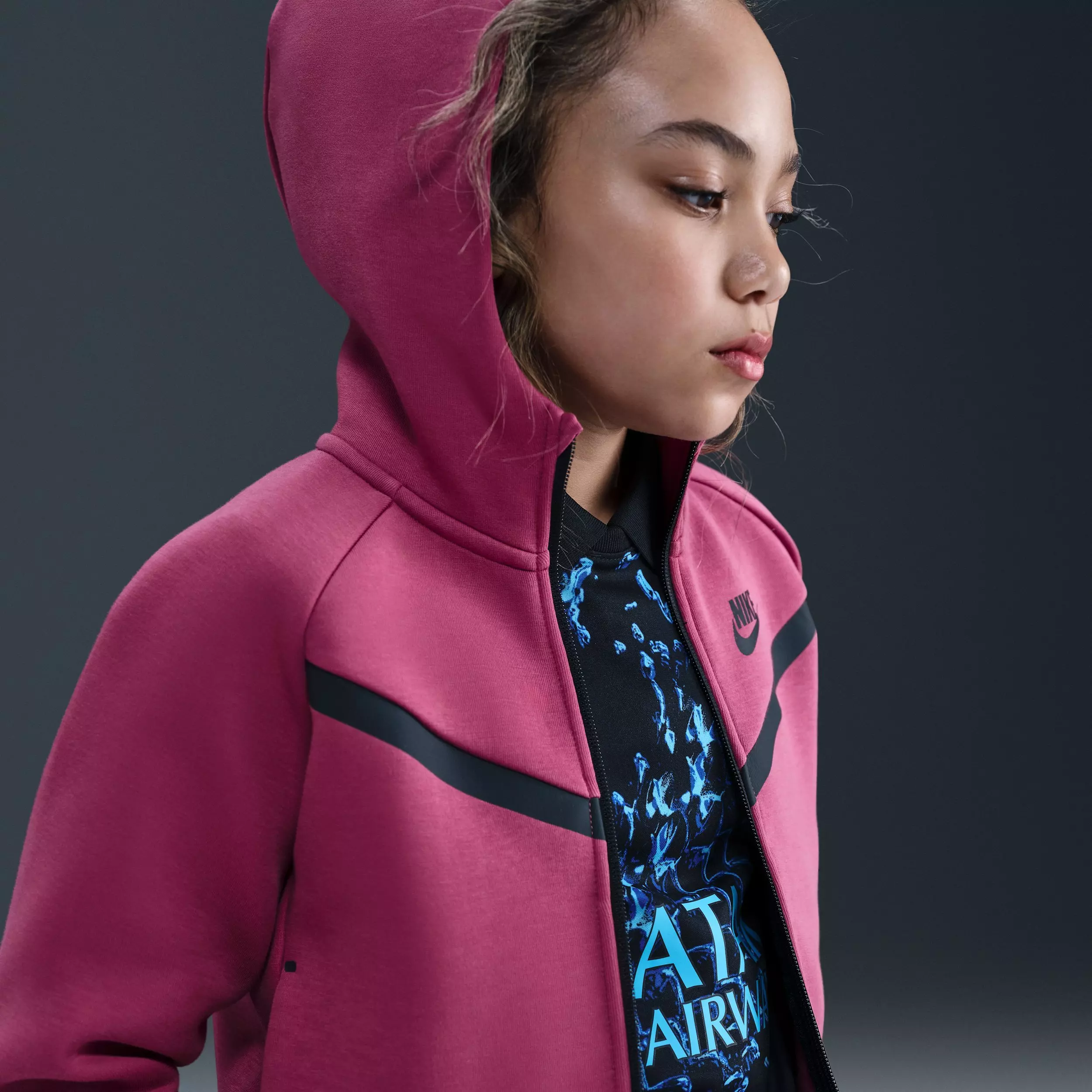 Nike Big Girls' Sportswear Tech Fleece Full-Zip Hooded Jacket - Purple - PURPLE